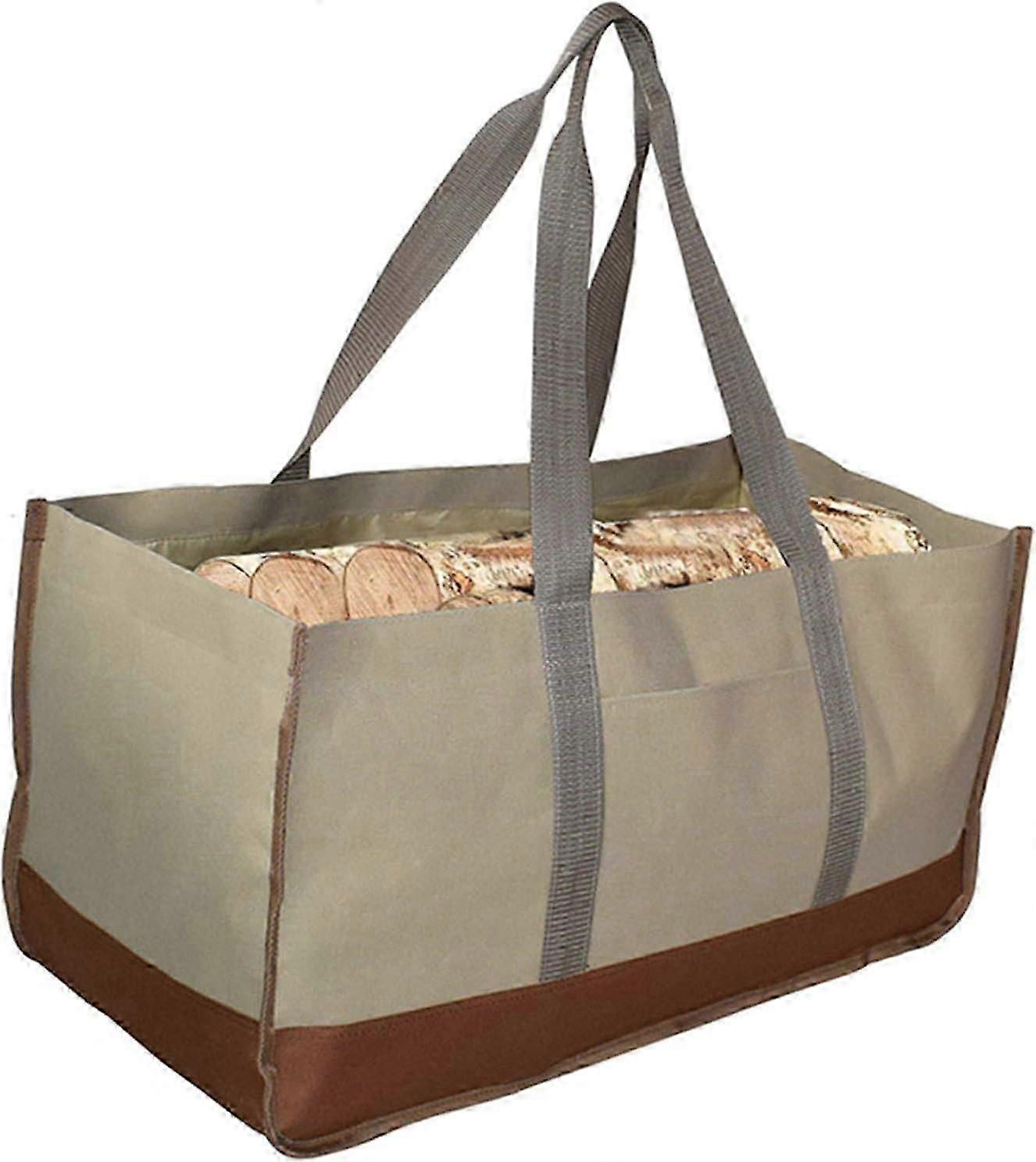 رف حطب شديد التحمل (بمقبض) حقيبة حمل خشبية رف الحطب رف خشبي خارجي سعة كبيرة