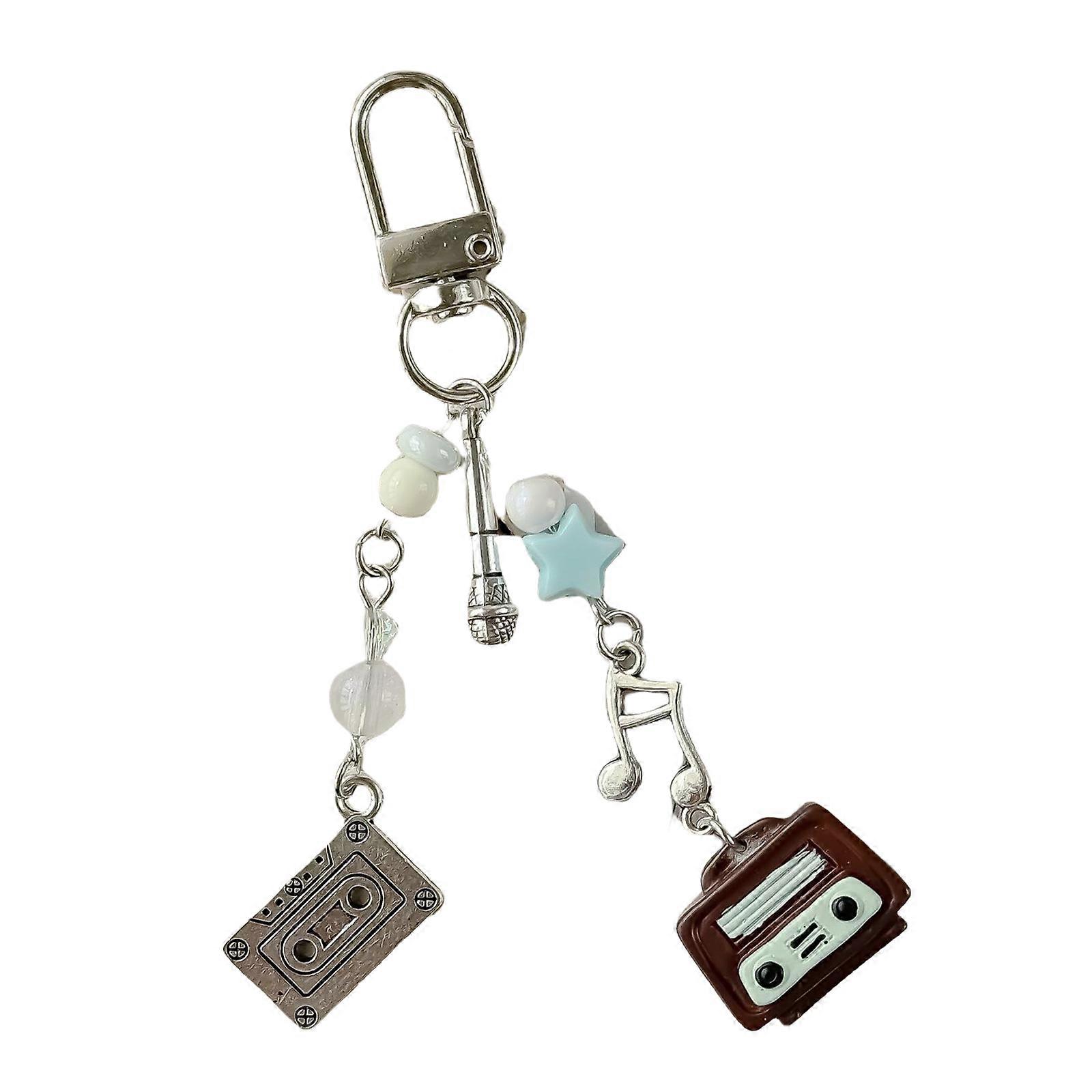 Compact And Chic Radio Style Keychain Miniature Radio Keychain Charm Sturdy Phone Chain Lanyard For Long Lasting Use  Brown
