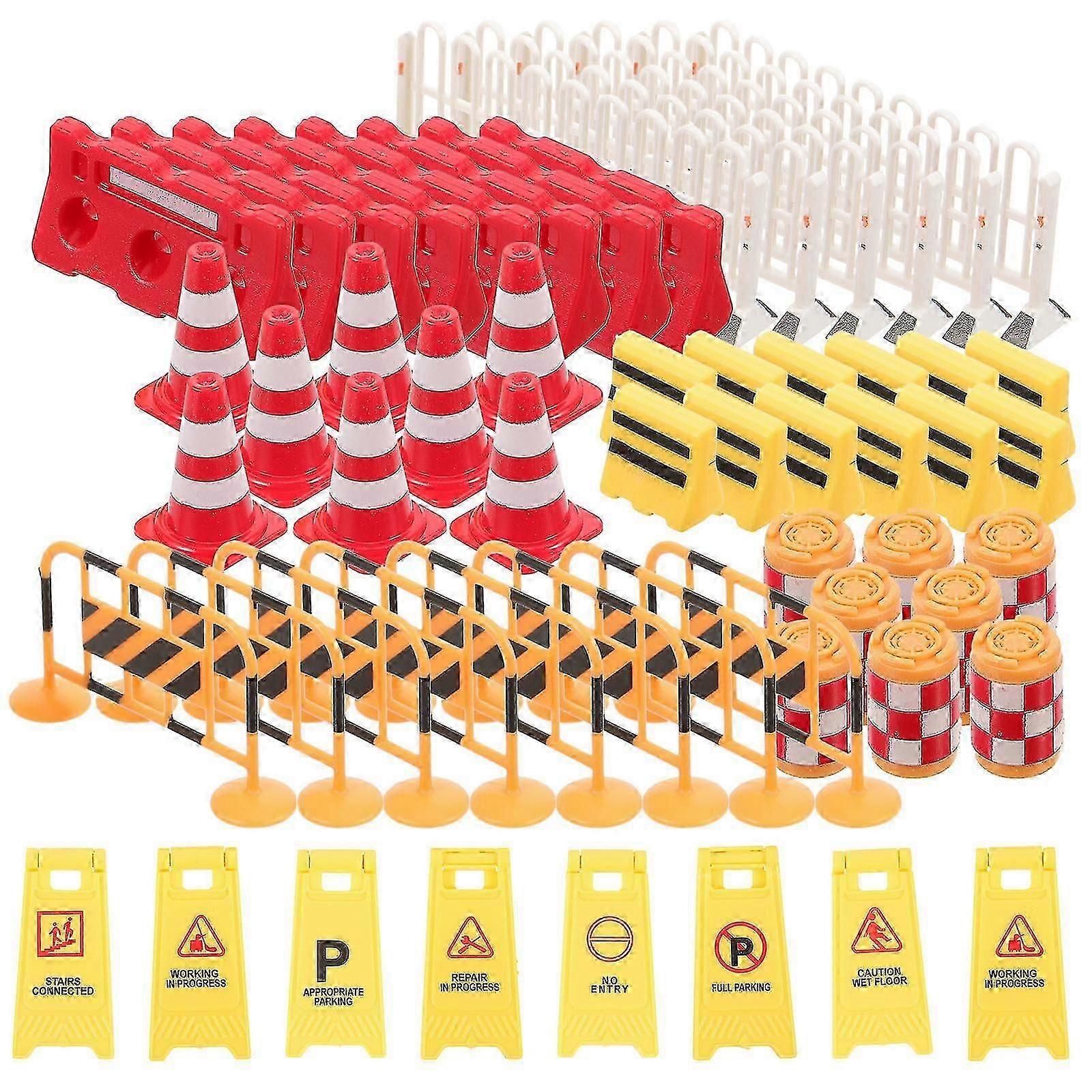 62pcs Construction Traffic Sign Street Signs City Traffic Scene Road Traffic Signs Miniature Road Signs