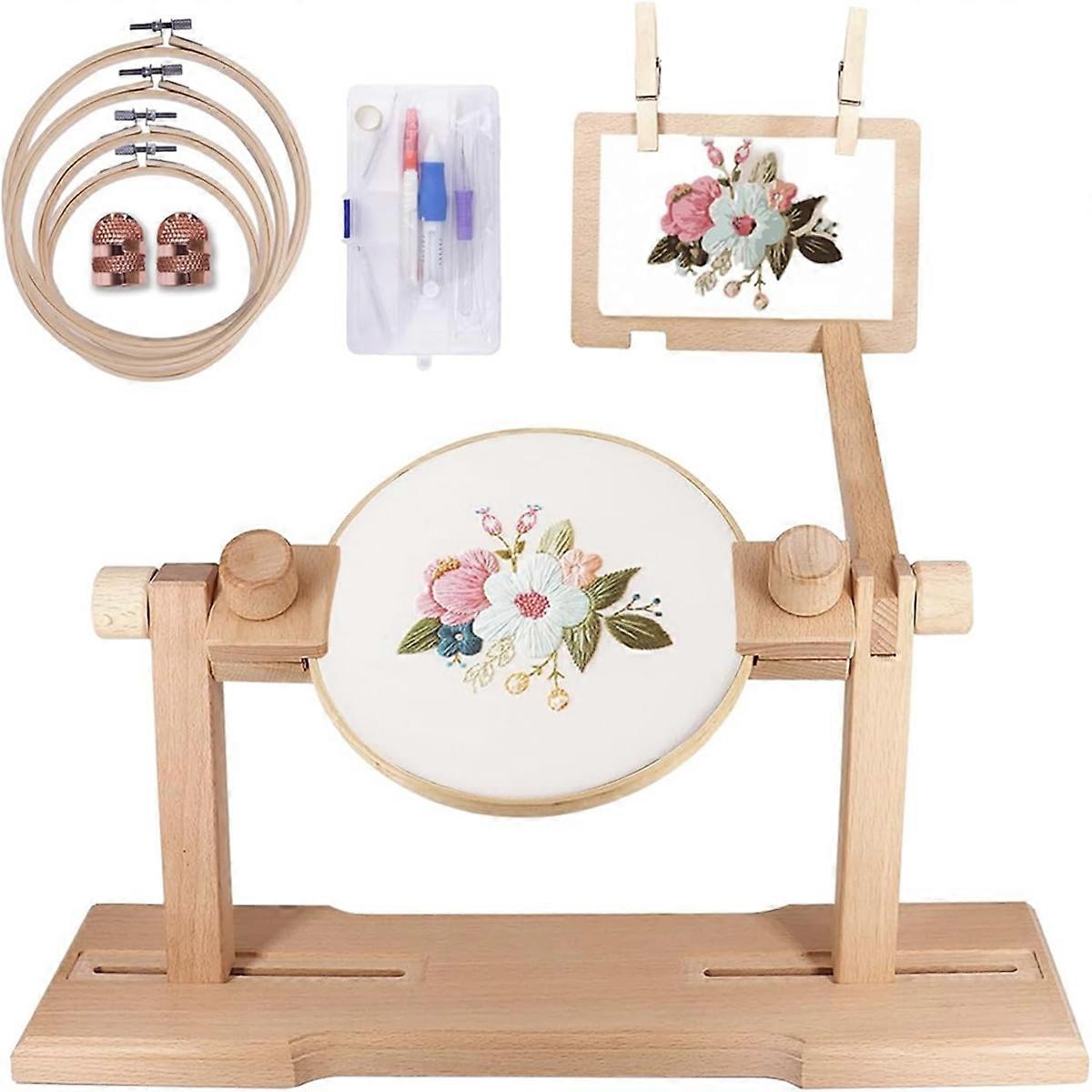 Adjustable Embroidery Hoop Frame, Embroidery Kit Wooden Embroidery Hoop Frame for Beginners