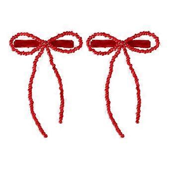 2 STÜCKE Perlen Haarspange für Weibliche Ästhetische Haarschleifen Entenschnabel Clip Seitennadel Rutschfeste Haarspangen Frauen Haarformung Ornament Rot