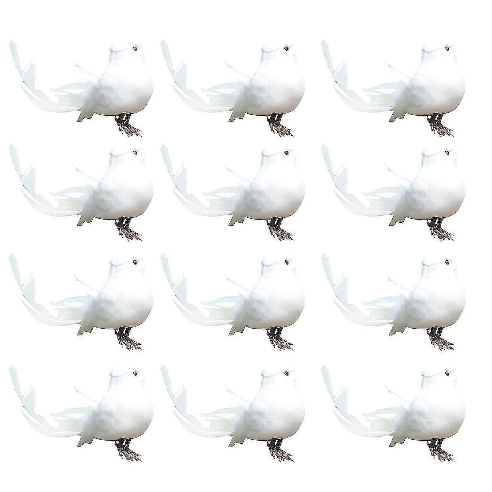 12pc Simulation Oiseau Blanc Oiseau Plume Oiseau Attaché Branche Oiseau
