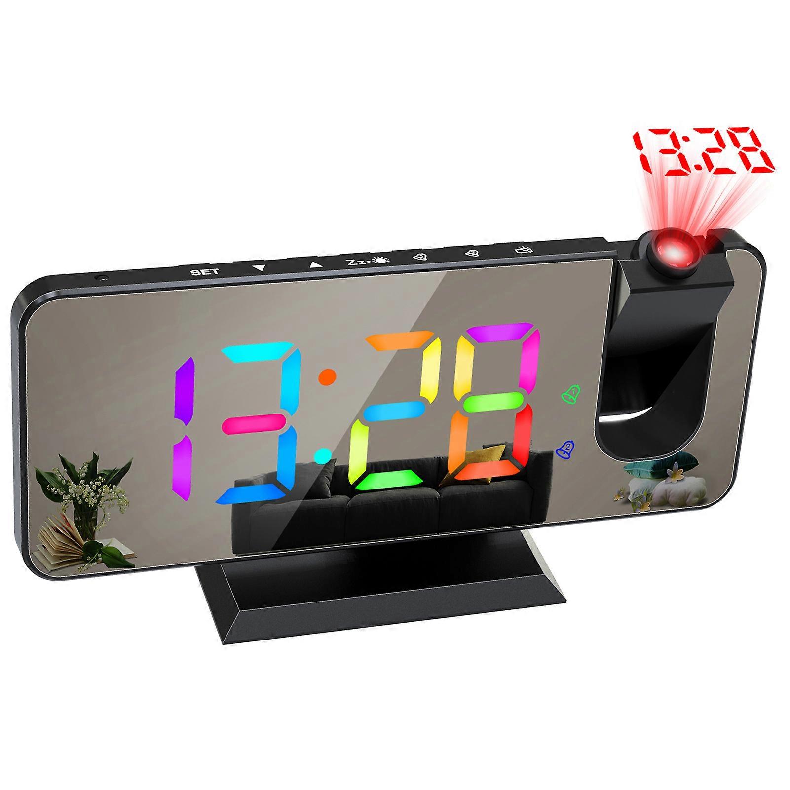 Digital 180°Projection Alarm Clock with Dynamic RGB Light Brightness Adjustable Snooze Dual Alarm Setting USB Charger Port Mirror Clock for Bedroom 1