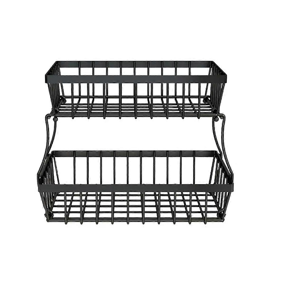 2 Tiers Fruit Basket Metal Fruit Bowl Bread Baskets