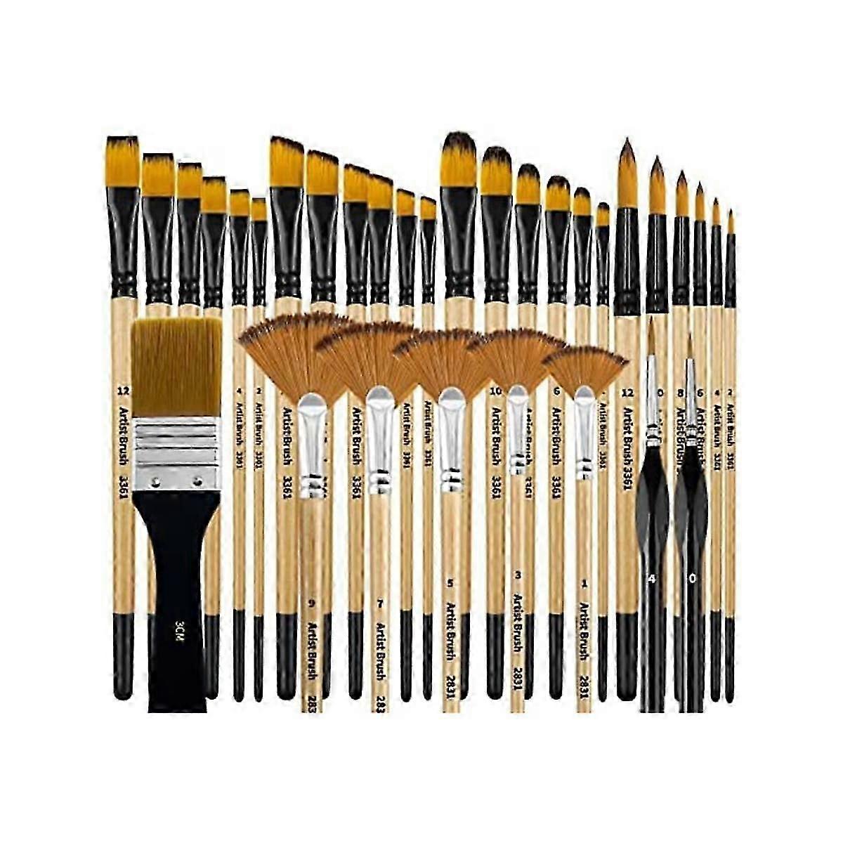 32 Pieces Paint Brush Set, Artist Series, Nylon Bristles with Round, Square, Flat, Fan Brush, for A