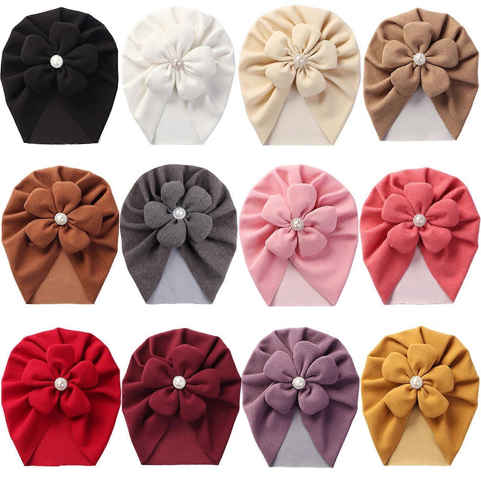 Chapéu de turbante para bebê Gorro com nó de flor de pérola para meninas 0-24M Cocar respirável Tampa universal altamente elástica vermelha