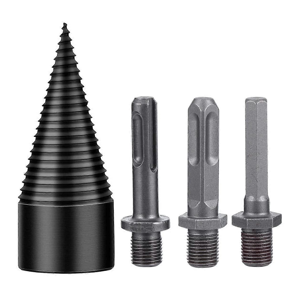 1 Set Firewood Log Splitter Cone Drill Bit High Speed Steel Wood Splitting Tool with 3 Different Handle Types Hex for Efficient Kindling
