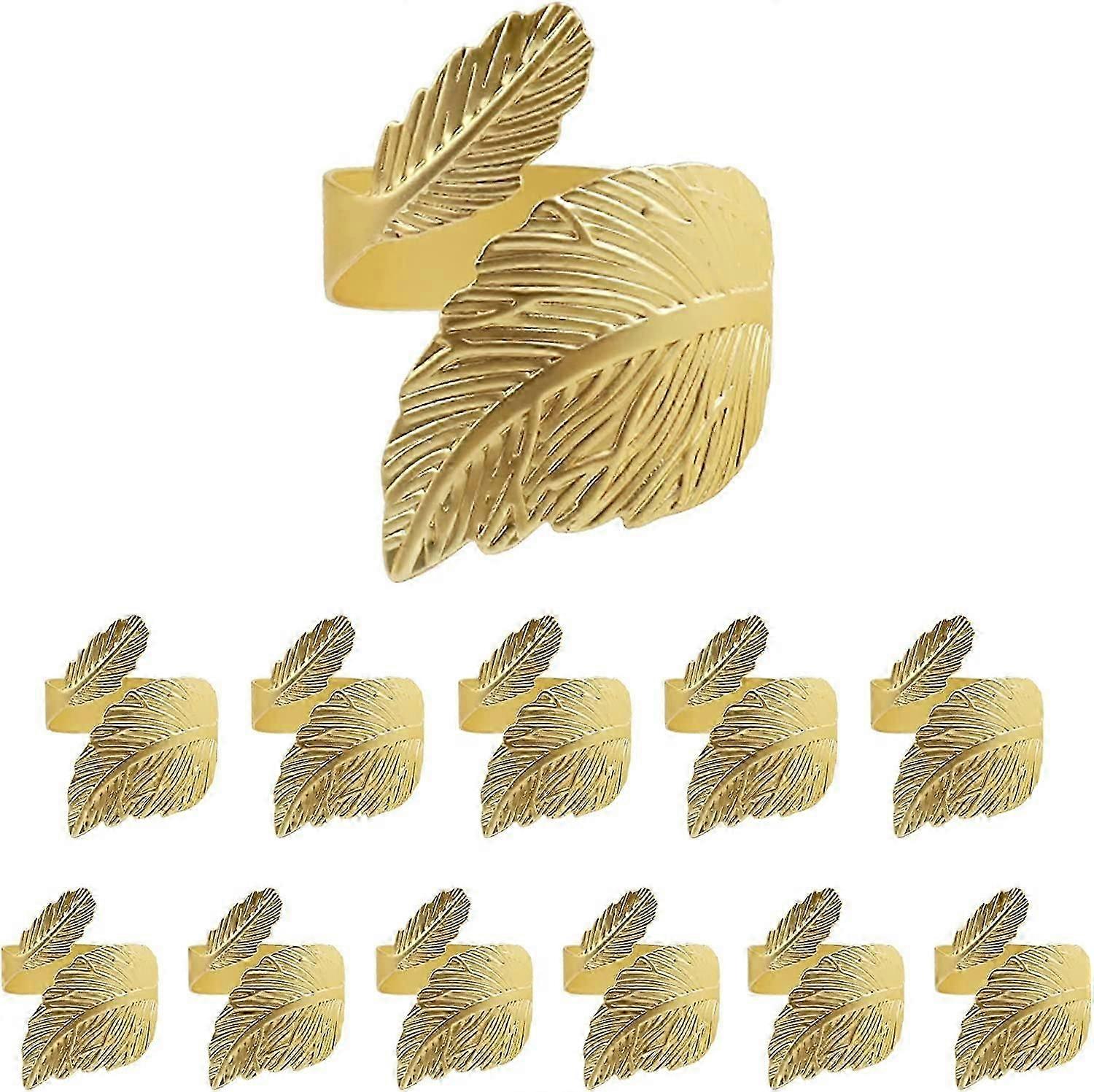 12PCS Gold Leaf Shape Napkin Rings for Table Setting