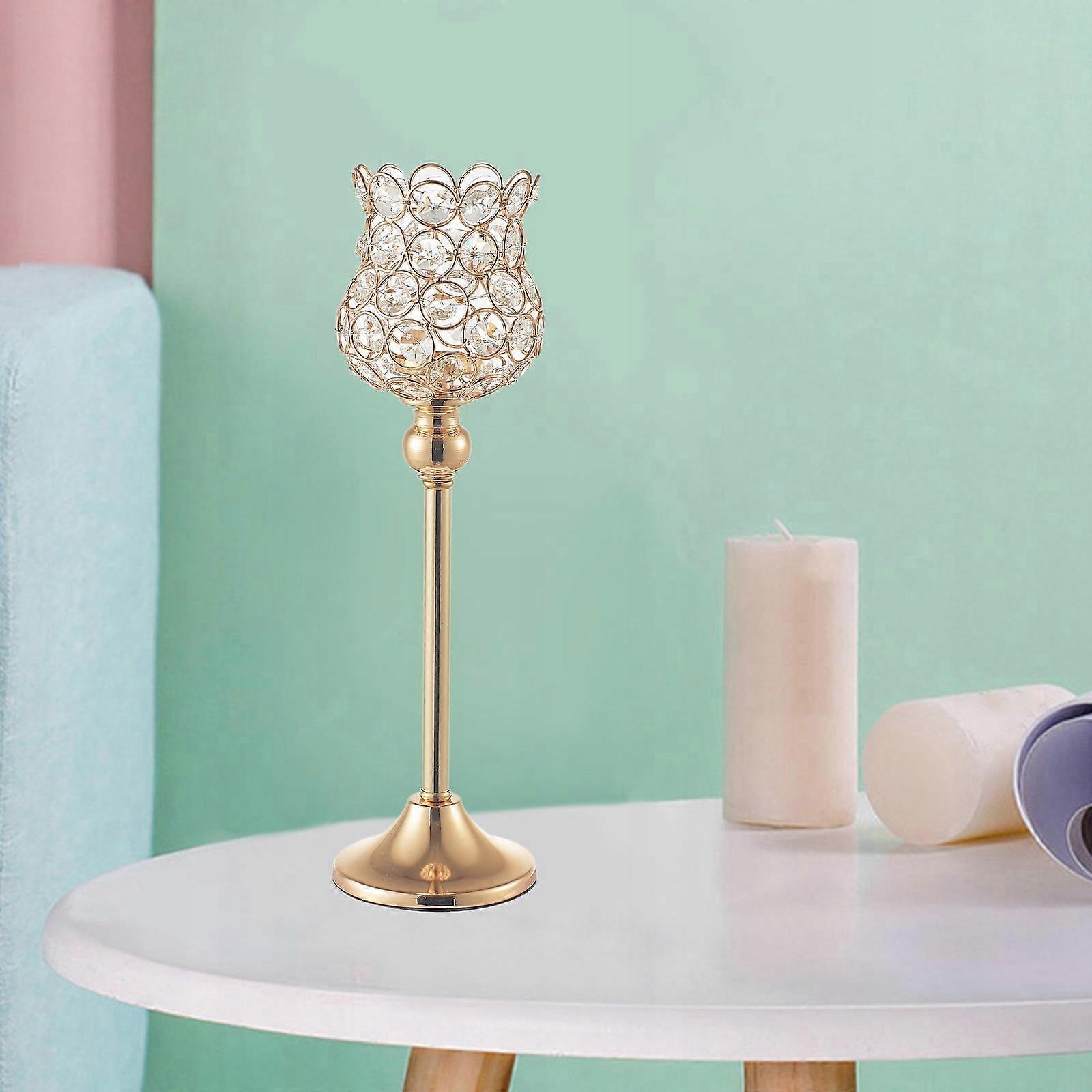 Gold Crystal Cylinder Candle Decorative 32cm