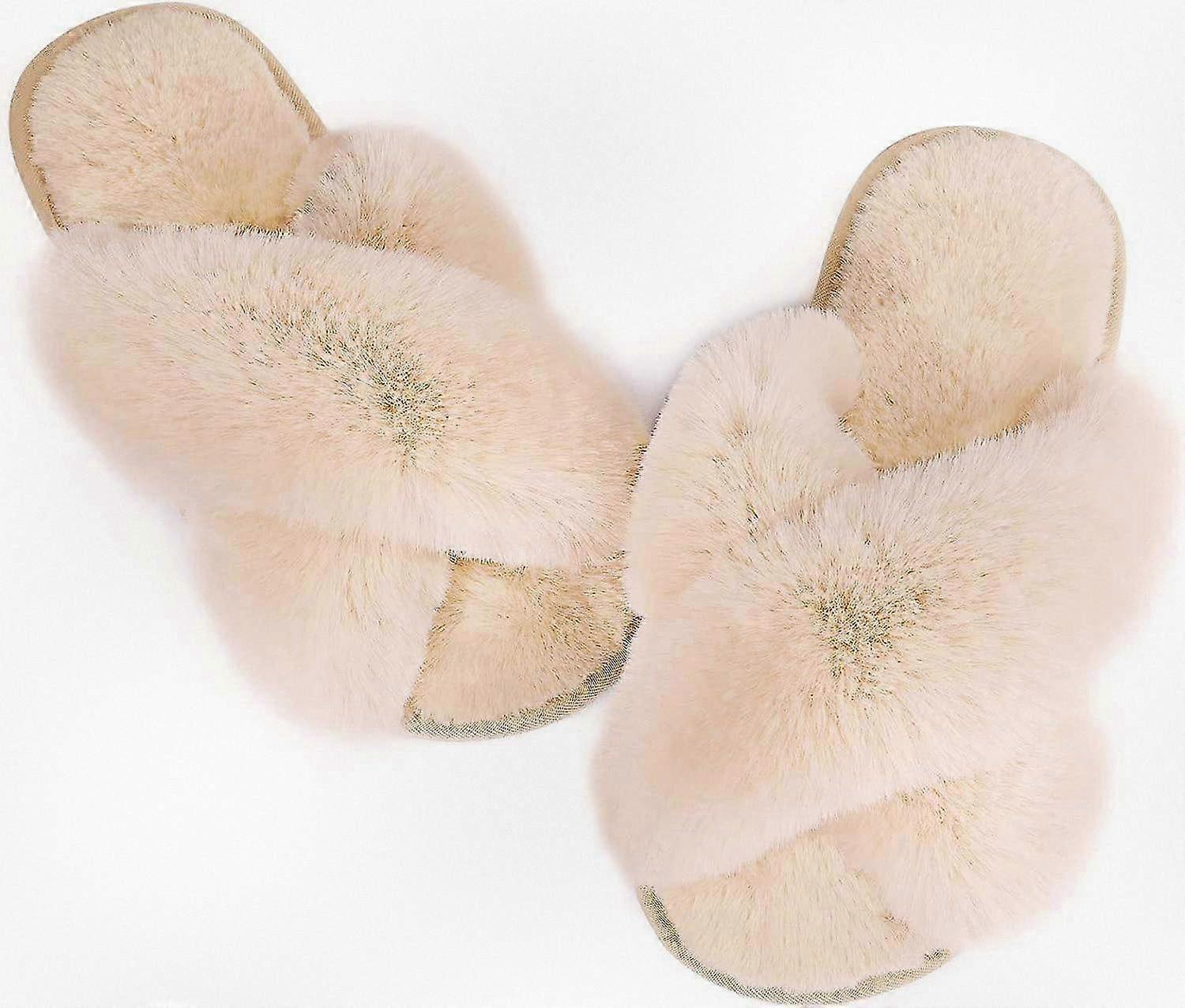 Womens Fuzzy Memory Foam Slippers - Cozy Plush Home Slippers Suitable for Certain Brands, Fluffy Furry Open Toe House Shoes for Indoor Outdo
