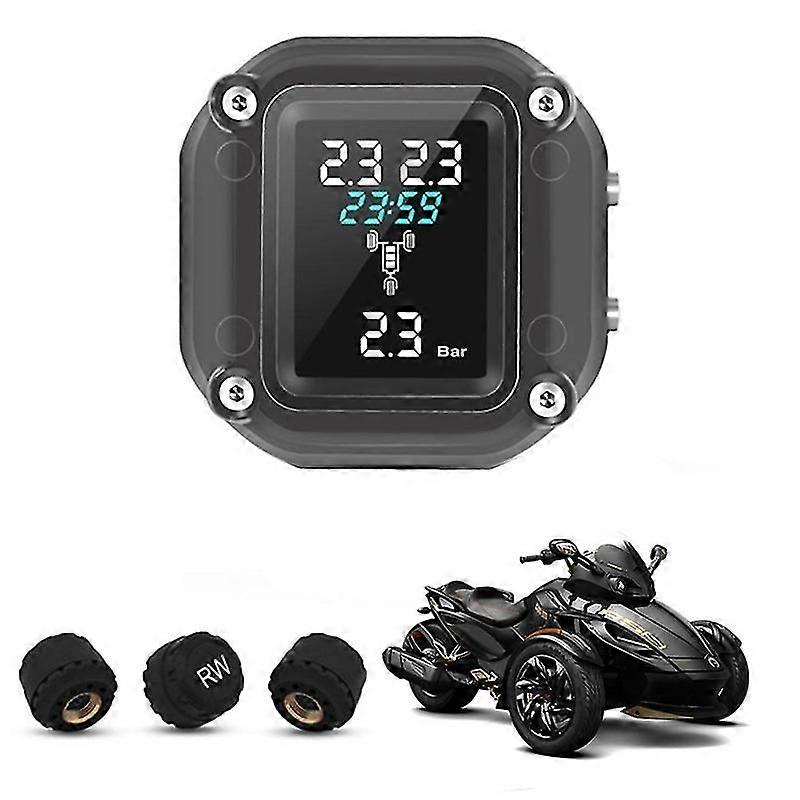 Trikes Motorcycle Tpms Motor Tire Pressure Tyre Temperature Monitoring Alarm System With 3 External Sensors For 3 Wheelers