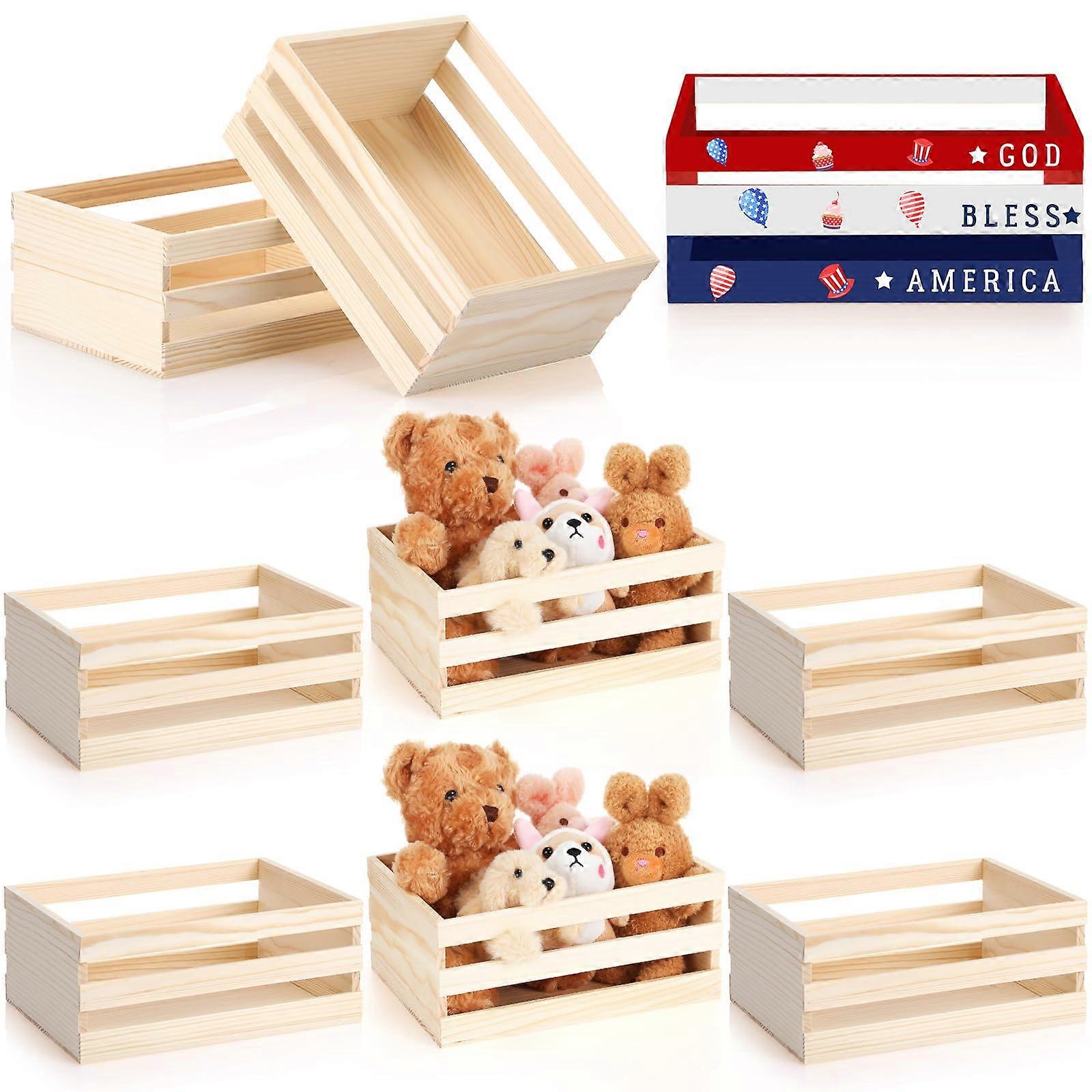 6 Pcs 9.5'' Small Wooden Crates for Storage Unfinished Wood Crate Bulk