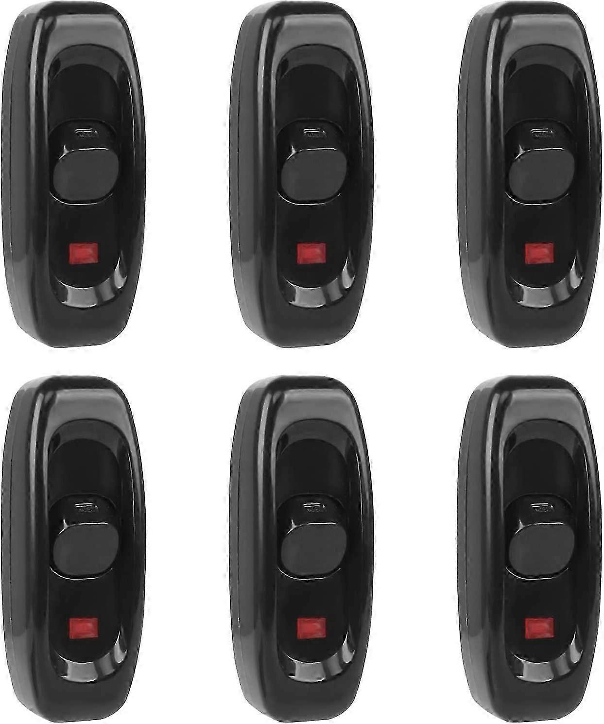 6pcs Lamp Switch, Toggle Switch 250V 10A Line Cord Rocker Switch Intermediate Switch with Led Indicator (Black)