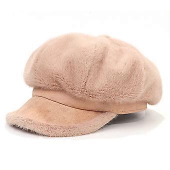 Solid Color Retro Beret Artist Hat Cap Beret Classic Autumn Winter Hats Outdoor Leisure Hat Octagonal Hat Mink Feather  Khaki