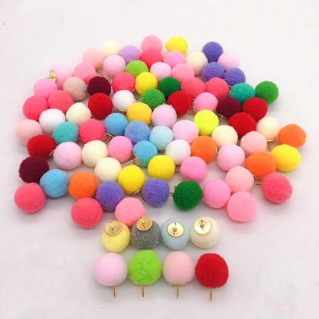 100pcs Pom Pom Push Pins for Cork Board Cute Fuzzy Ball Push Pins Decorative Fluffy Thumb Tacks Photo, Poster, Map, Memo Notes Holder Pins for Bulleti
