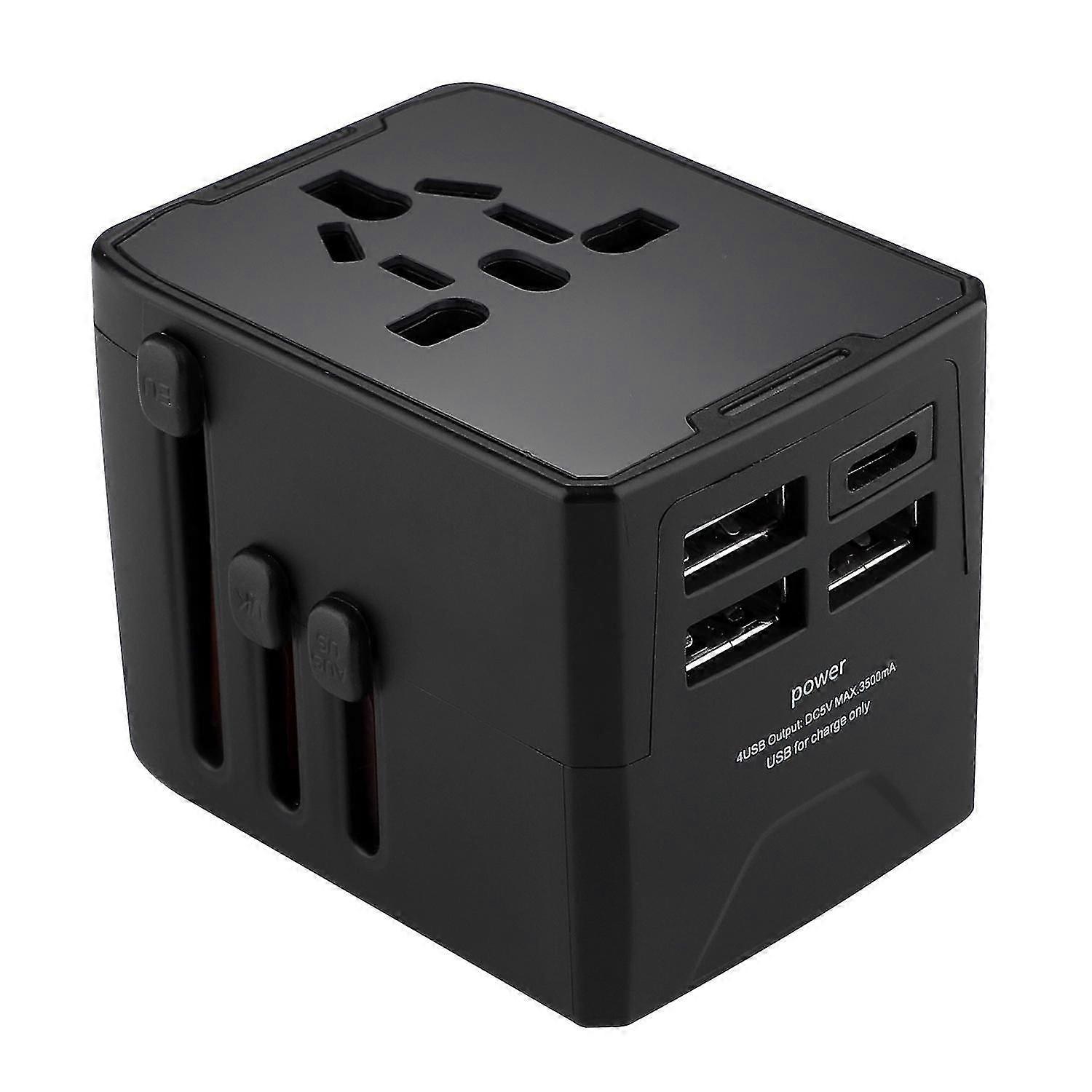 universell reisepluggadapter med 3 USB-porter 1 type C-porter hurtigladingsuttak forlenger strømadapter EU / / USA / AUS plugg for reise