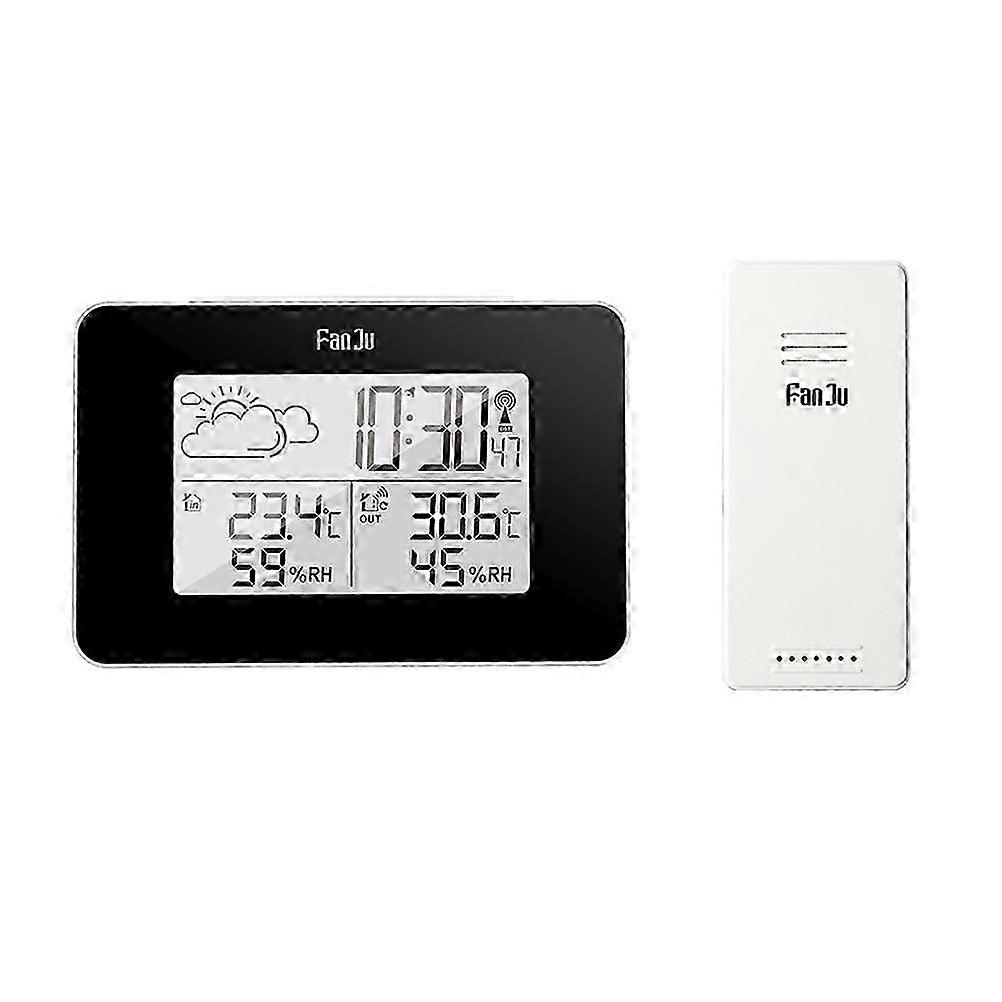 Wireless Digital Alarm Clock with Weather Station - Black