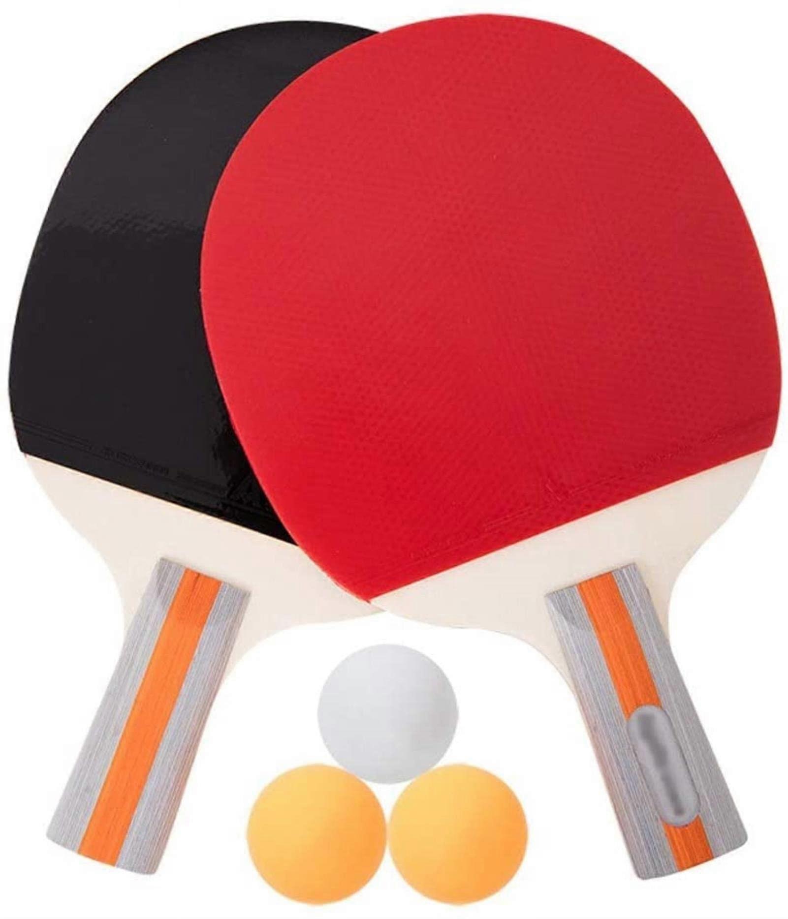 Ping Pong Paddle Double Bat with 3 Balls for All Ages (Color: Black, Red)