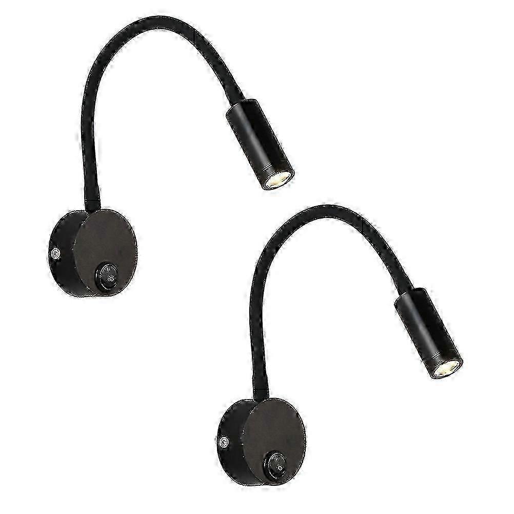 2 Pcs 3w Flexible Led Col De Cygne Lampe De Lecture De Chevet Plug In Cylindre D’applique Murale Avec Gaine Sans Ligne (noir)