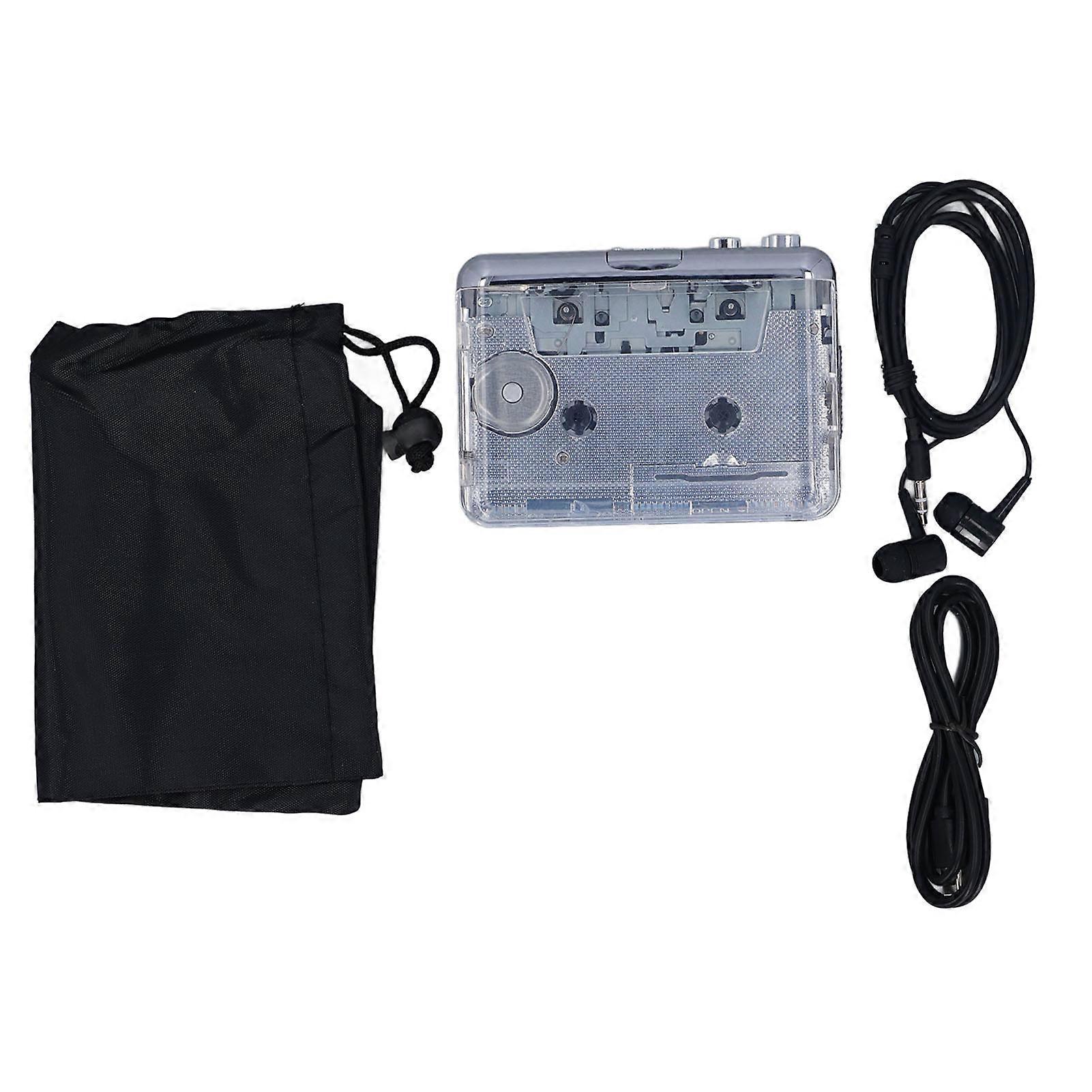 Transparent Cassette to MP3 Converter with Type C, Auto Reverse, and 3.5mm Jack Compatibility