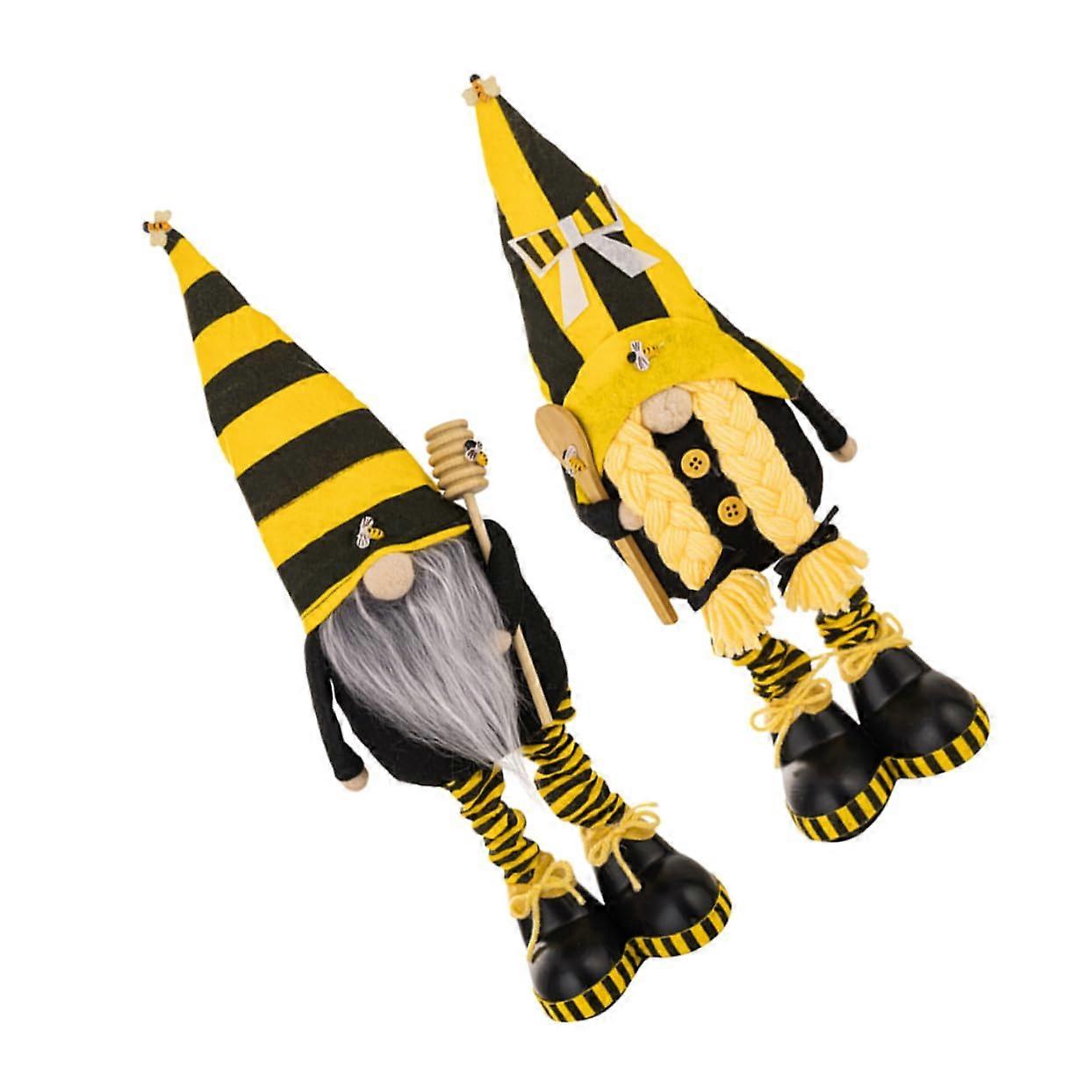 Dwarf Doll 2-Piece Stuffed Gnome Plush, Small Fabric Garden Decor On Summer Tray, Spring Theme