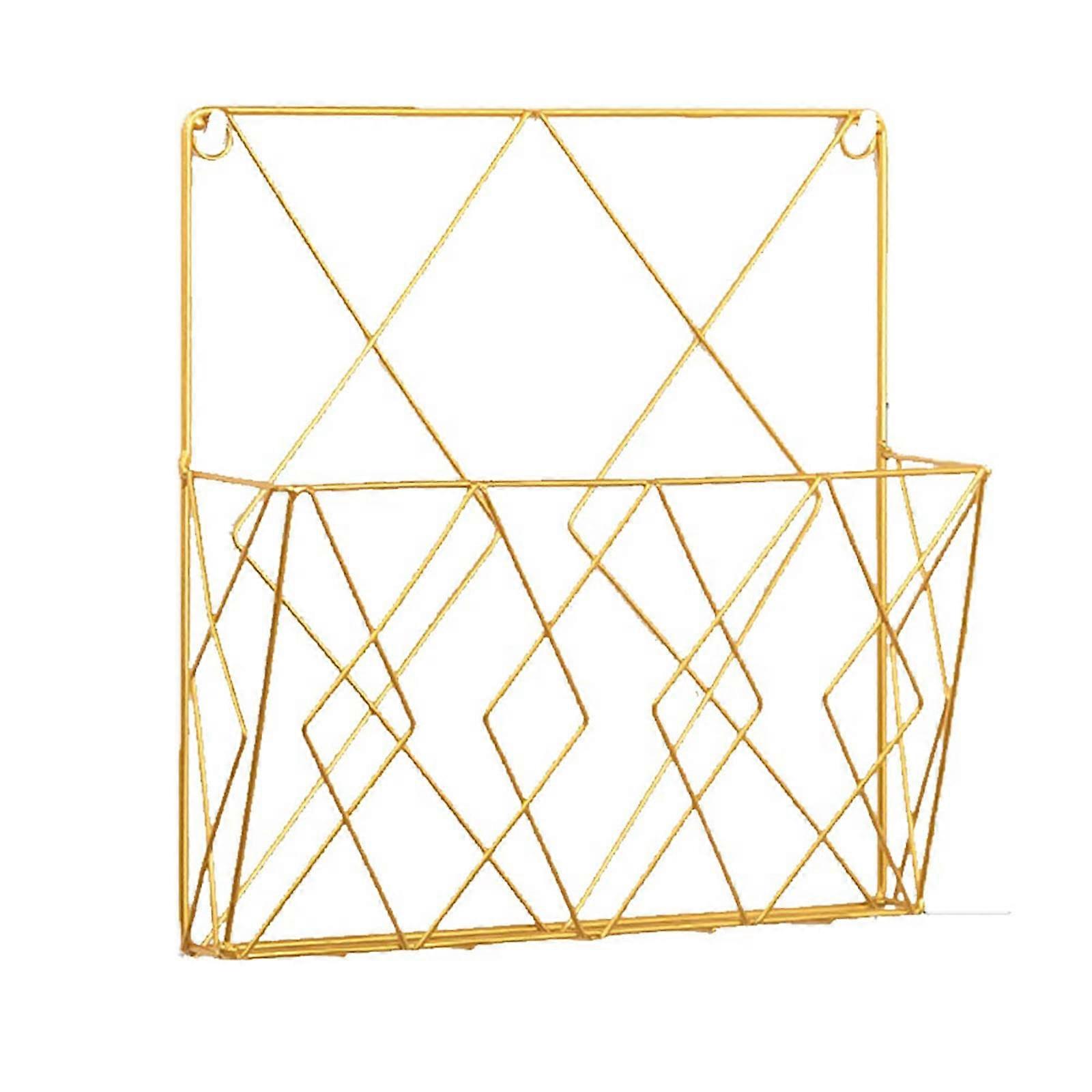 Metal Wall-Mounted Bookshelf For Home Office, Holds Books Magazines Folders, Desktop Display Stand, Black And Gold