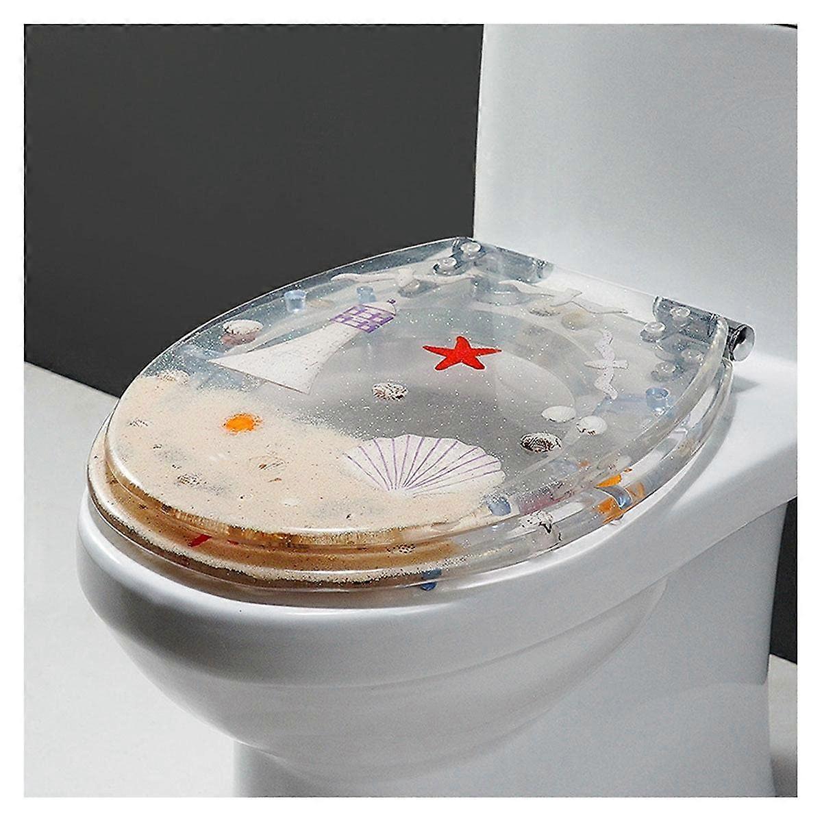 Toilet seat with automatic lowering mechanism, Ocean Series Art lid with 3D dolph