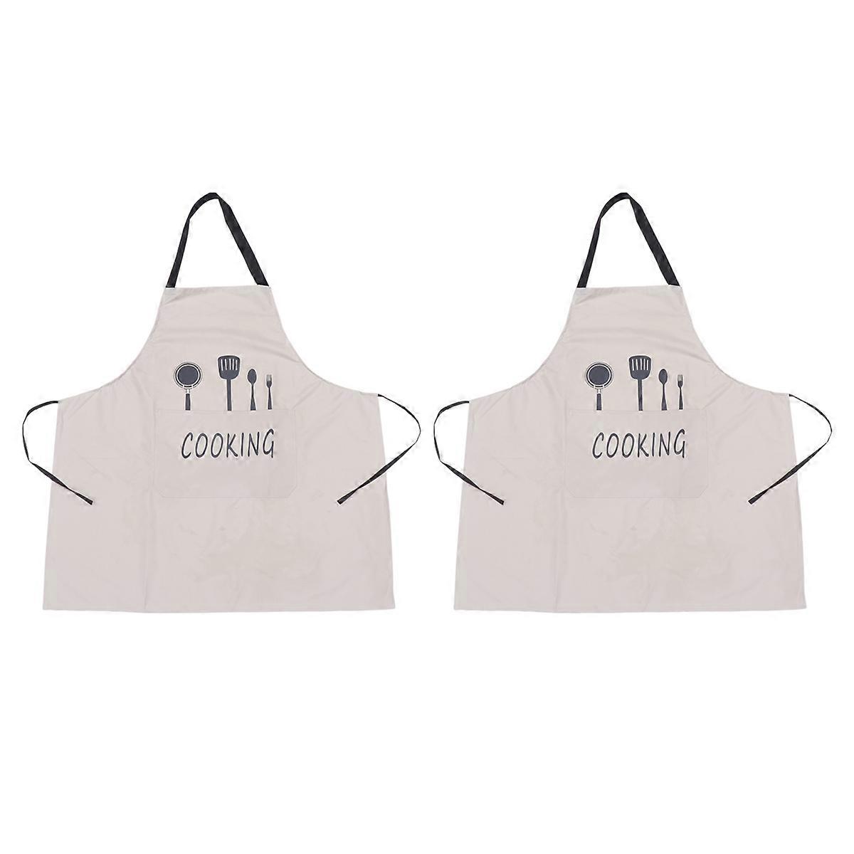 Bib Apron with Strappy Design Keeps Clothes Clean for Gardening and Cooking 2Pcs Beige Composite Material