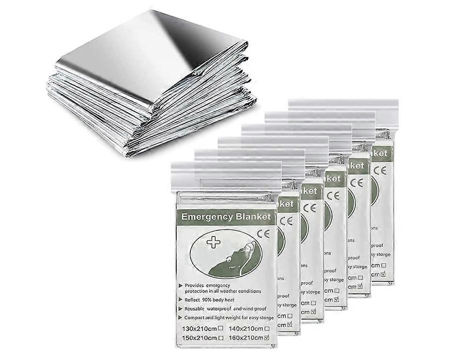 6pcs Emergency Blankets, 2.1m x 1.6m Foil Thermal Blankets, Survival Rescue Emergency Blanket for Outdoors, Survival, Hiking(Silver)