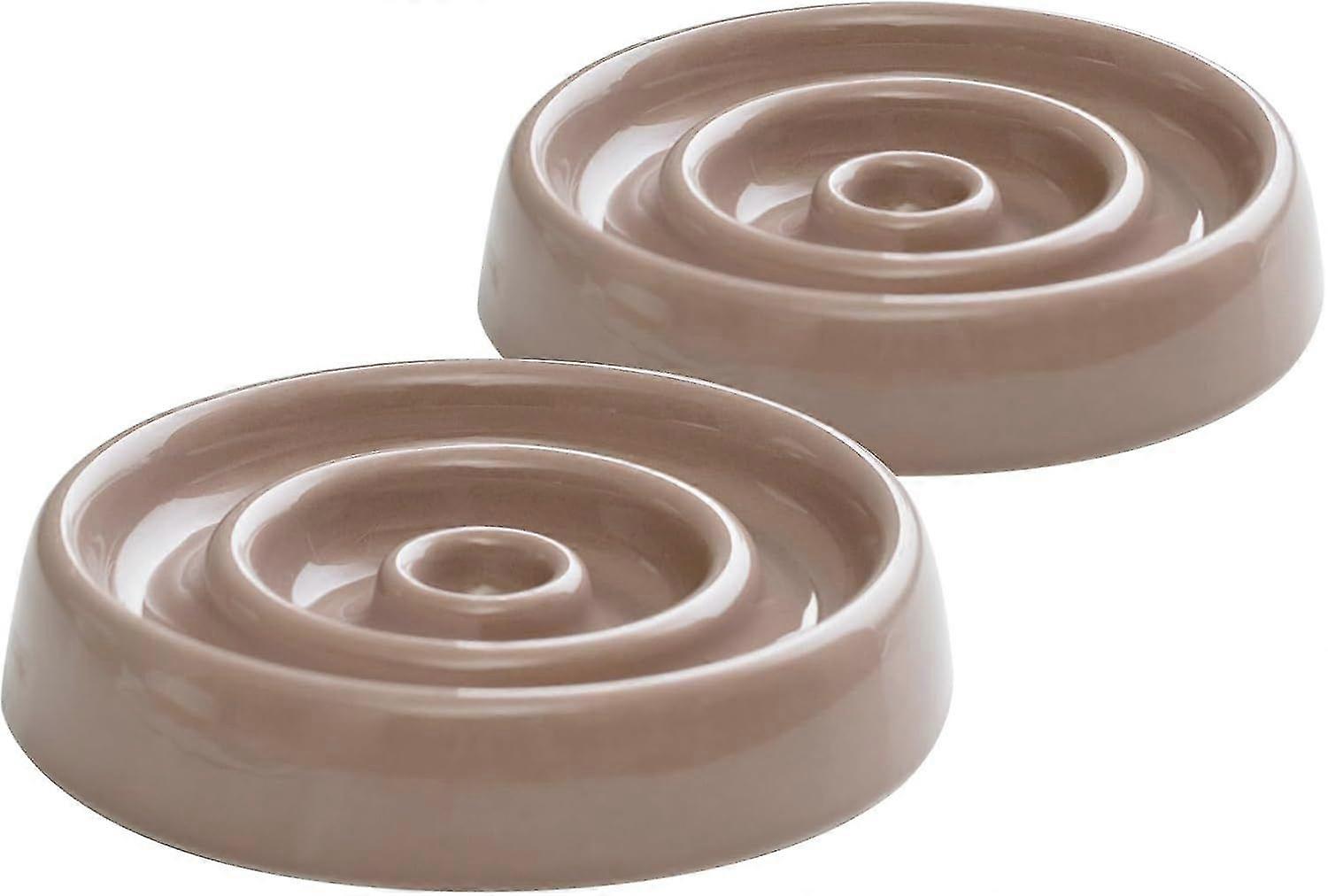 2 ADET Seramik Yavaş Kedi Besleme Kasesi, Yükseltilmiş Yükseltilmiş Kedi Maması Kasesi--Kahverengi Kahve