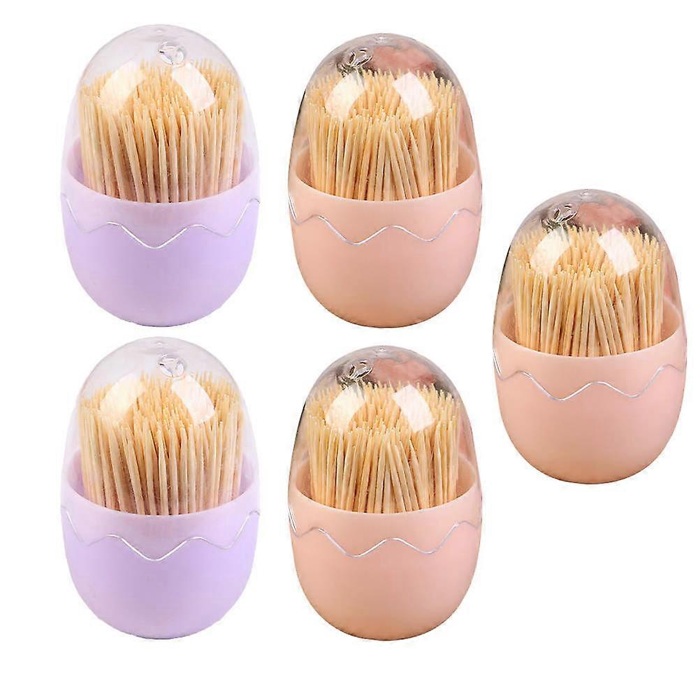 Multi-Functional Toothpick Box Egg Shape Plastic Material Easy Access Storage Container 5Pack