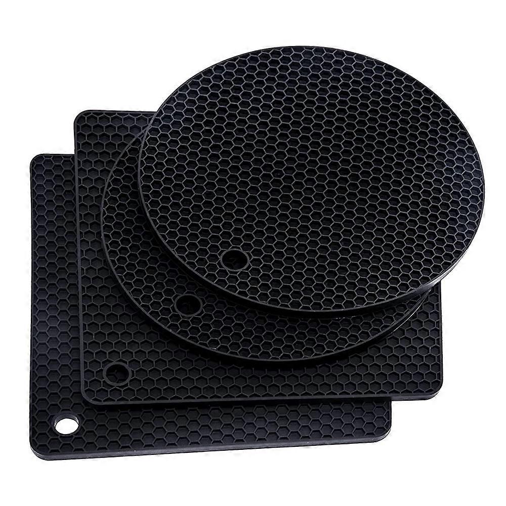 Silicone Trivet Mats. Heat Resistant Counter Mats For Tables, Countertops,And Large Coasters,.-Black