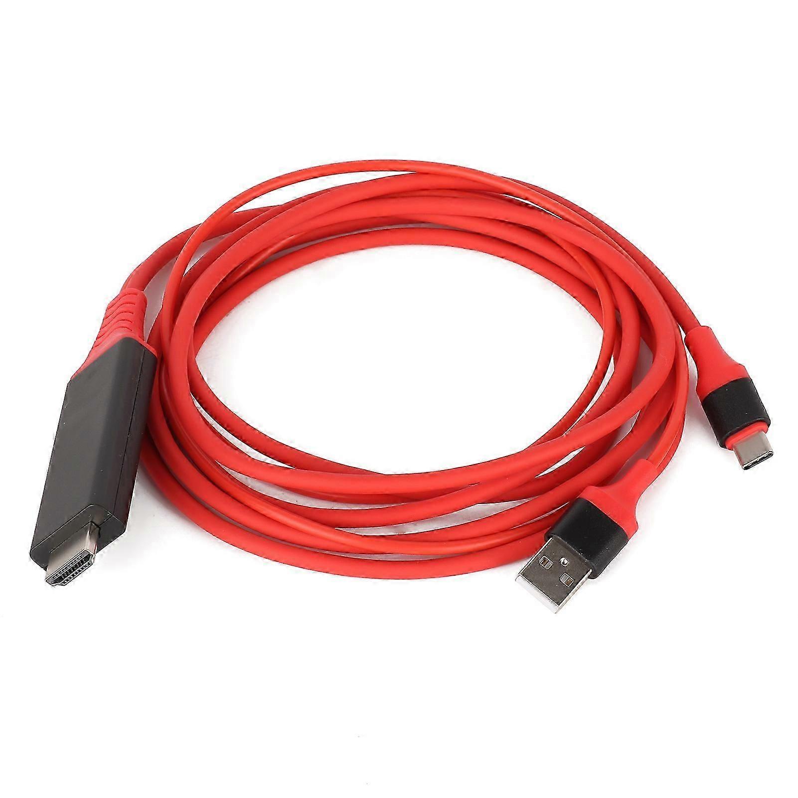 TypeC to High Definition Multimedia Interface Adapter Cable USB 3.1 Phone to TV Charging Wire(Red )