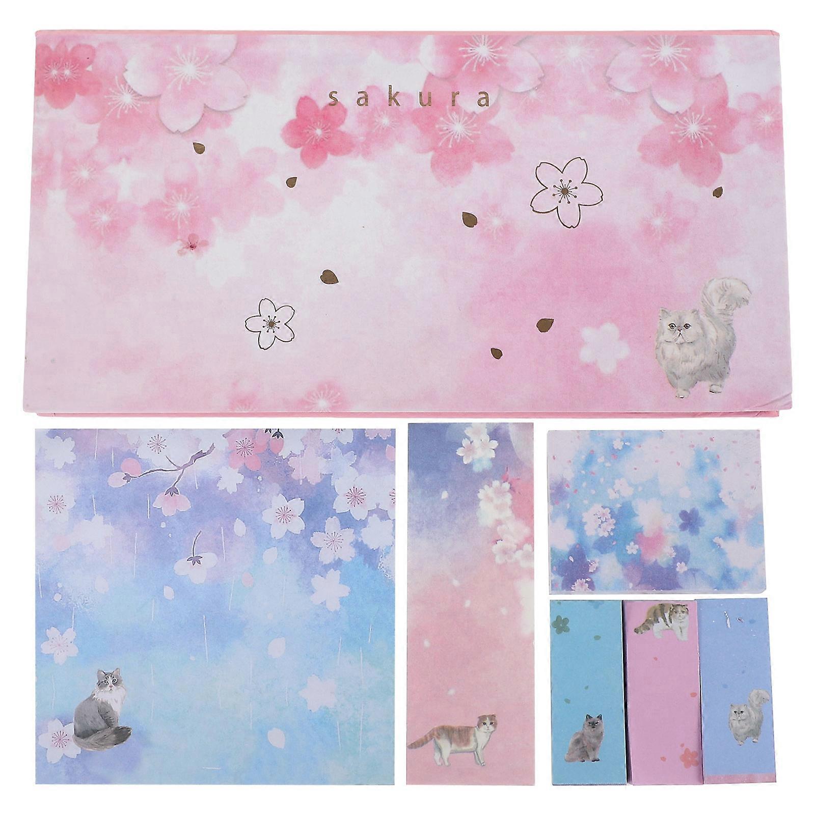 Cat Stationery Set Self-Stick Note Pads Remind People Reusable Lovely Cherry Blossoms Memo Message Pad Box 1Set