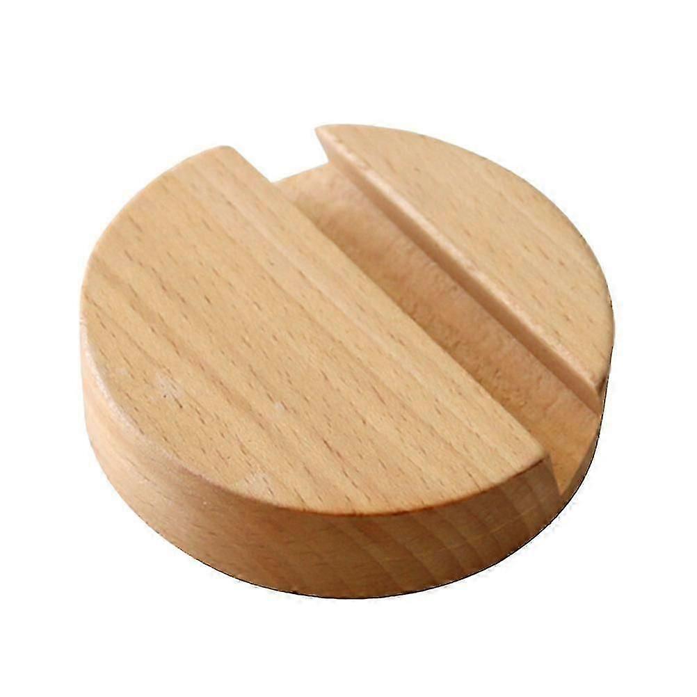Simple Cellphone Holder Wooden Round Base Universal Smartphone Stand Desktop Phone Bracket (Beech)