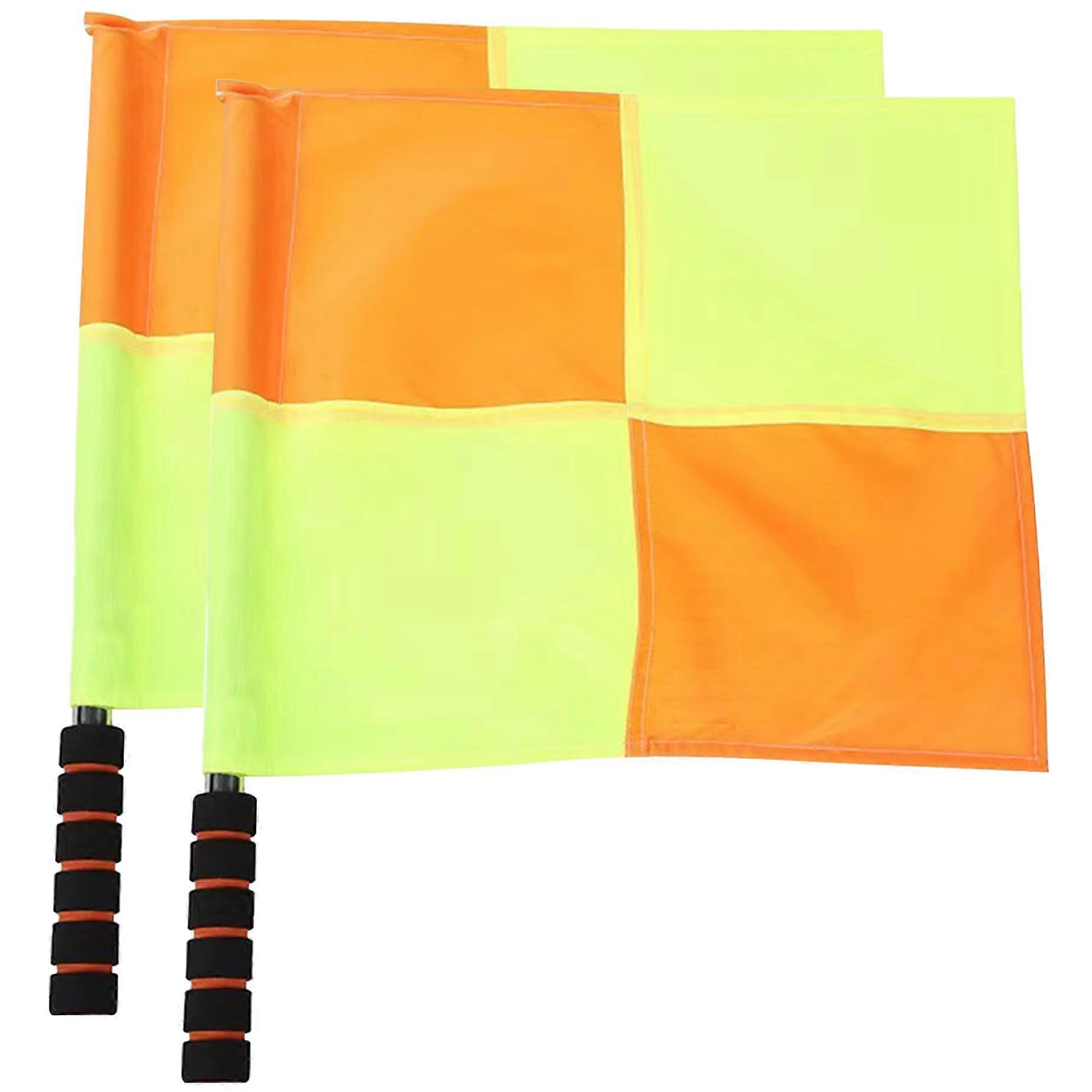 Football Line Flags 2-Pack, 15 x 13 Inch Ref Flags With Stainless Rod, Yellow And Red Check Flags, Storage Bag, Style 1