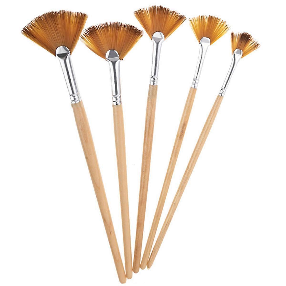 Nylon Fan Brush Set - 5 Pieces for Acrylic, Watercolour, and Oil Painting - Artist Brush Set for Creative Projects