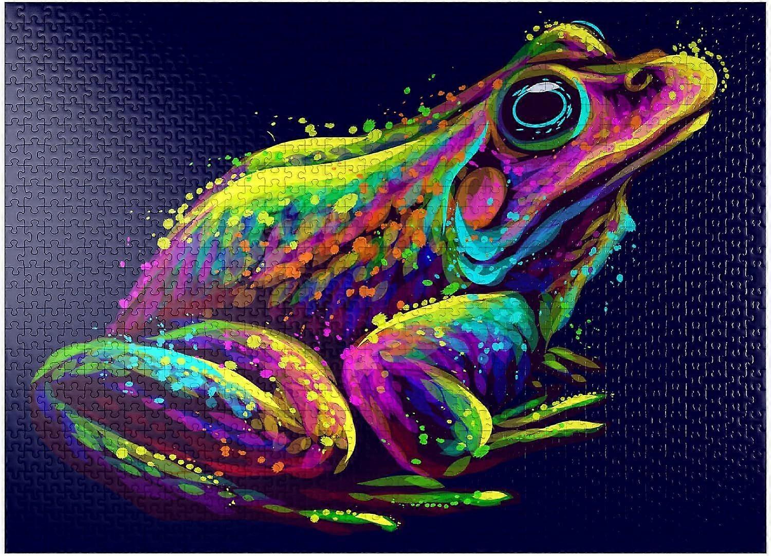 Artistic Neon Colored Portrait of A Frog in Pop Art Style - Premium 1000 Piece Jigsaw Puzzle for Adults Style 497
