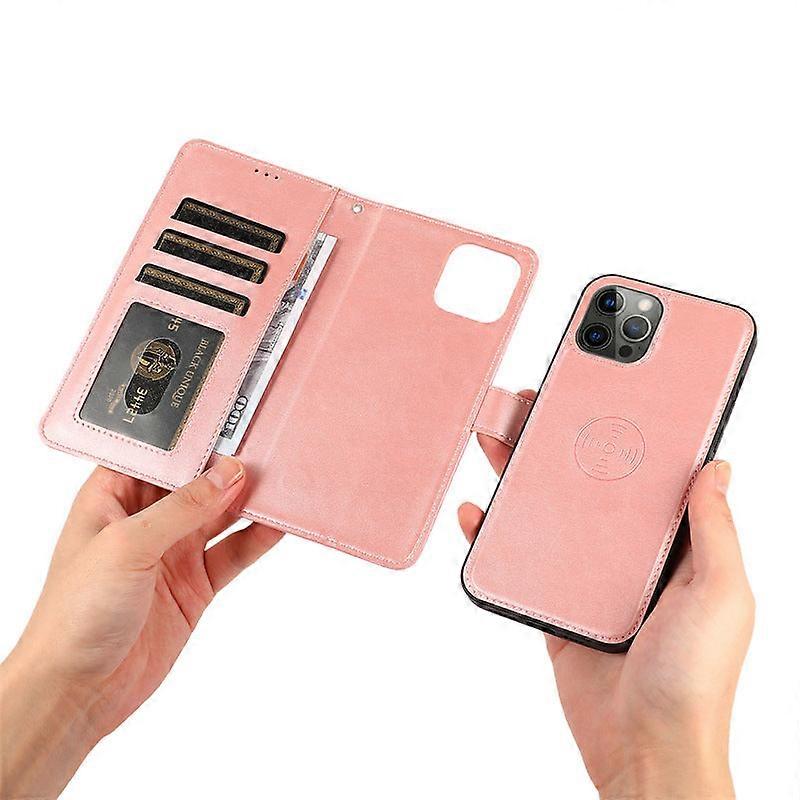 Iphone 13pro Rose Gold için Kılıf - Buzağı Tahıl Araba 2'si 1 Arada Deri Kılıf Manyetik 2'si 1 Arada Kart Yuvası No4824