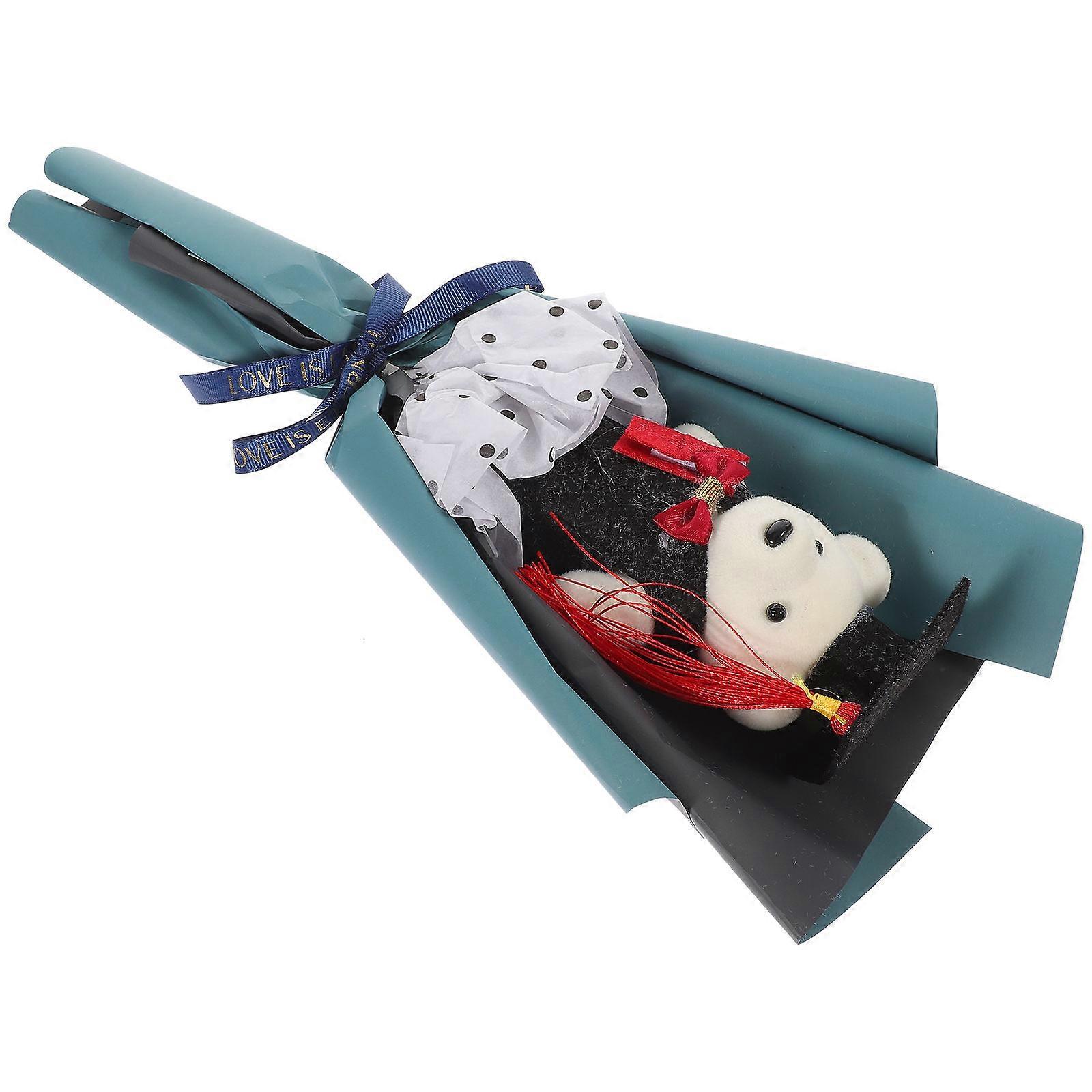 Graduation Bear Bouquet Ornament Mini Plush Decor Doll for Home Office Parties – Lightweight Portable Keepsake with Blue Plush Design