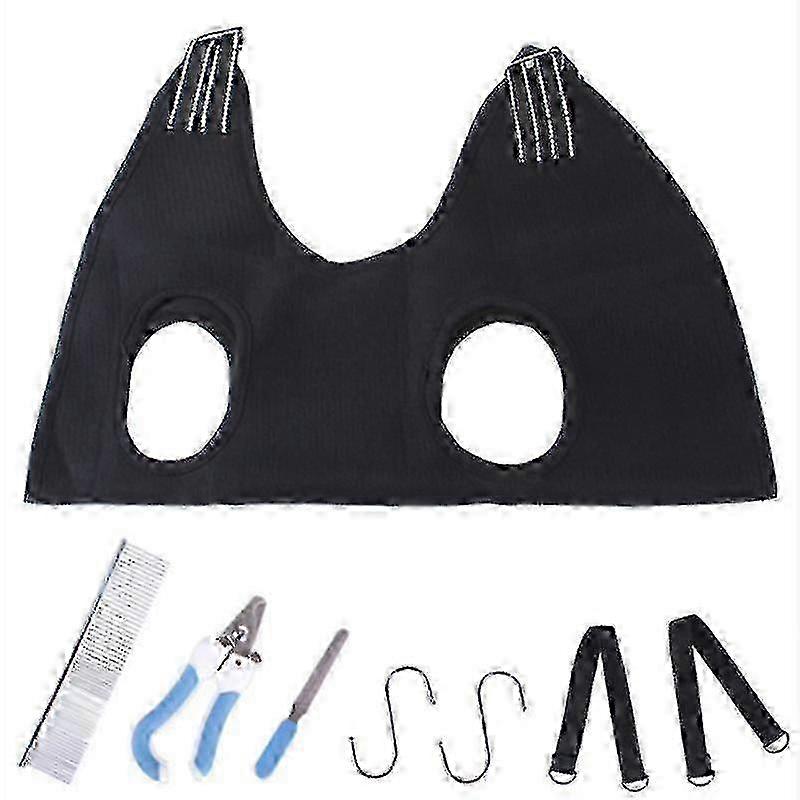 Pet Dog Grooming Hammock Harness Set with Nail Clippers, Trimmer, File, and Comb, Breathable Restraint Bag