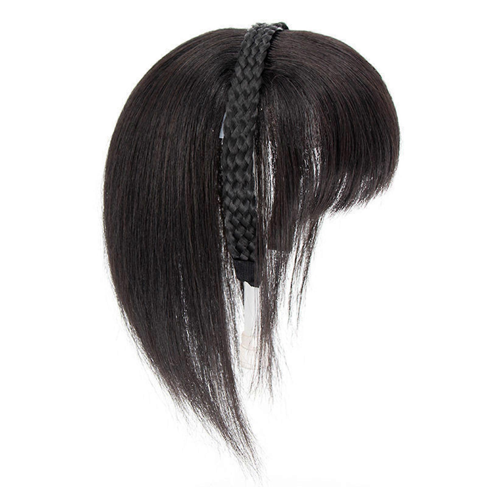 Natural Hairline Bangs Synthetic Wigs Headband Attachment Daily Use Black False Fringe Texture  Natural Black