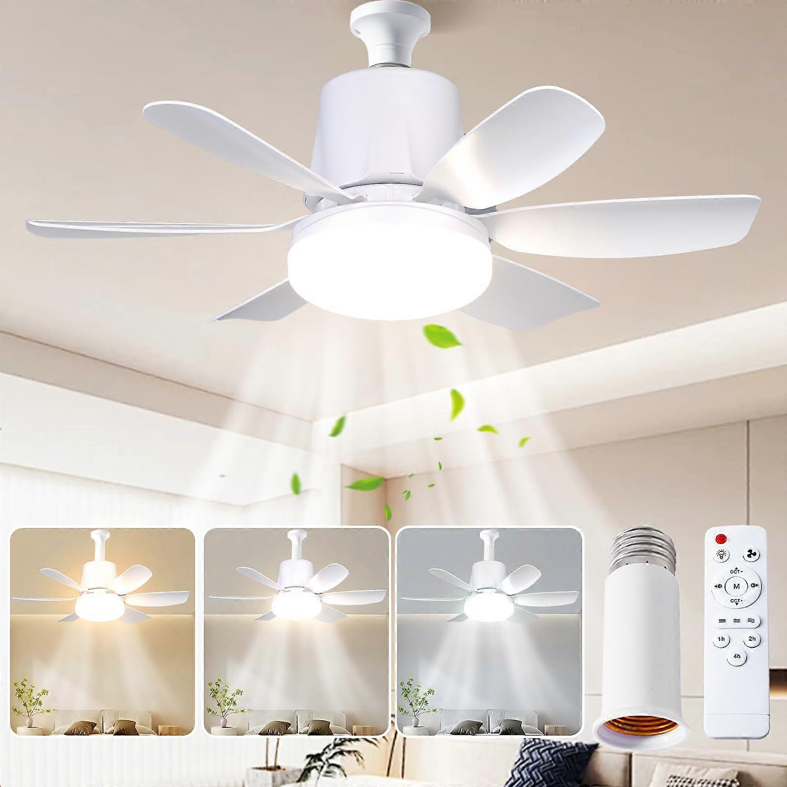 Ceiling Fan with Lighting Remote LED 30W E27 Dimmable Timer 3 Speeds White 47cm