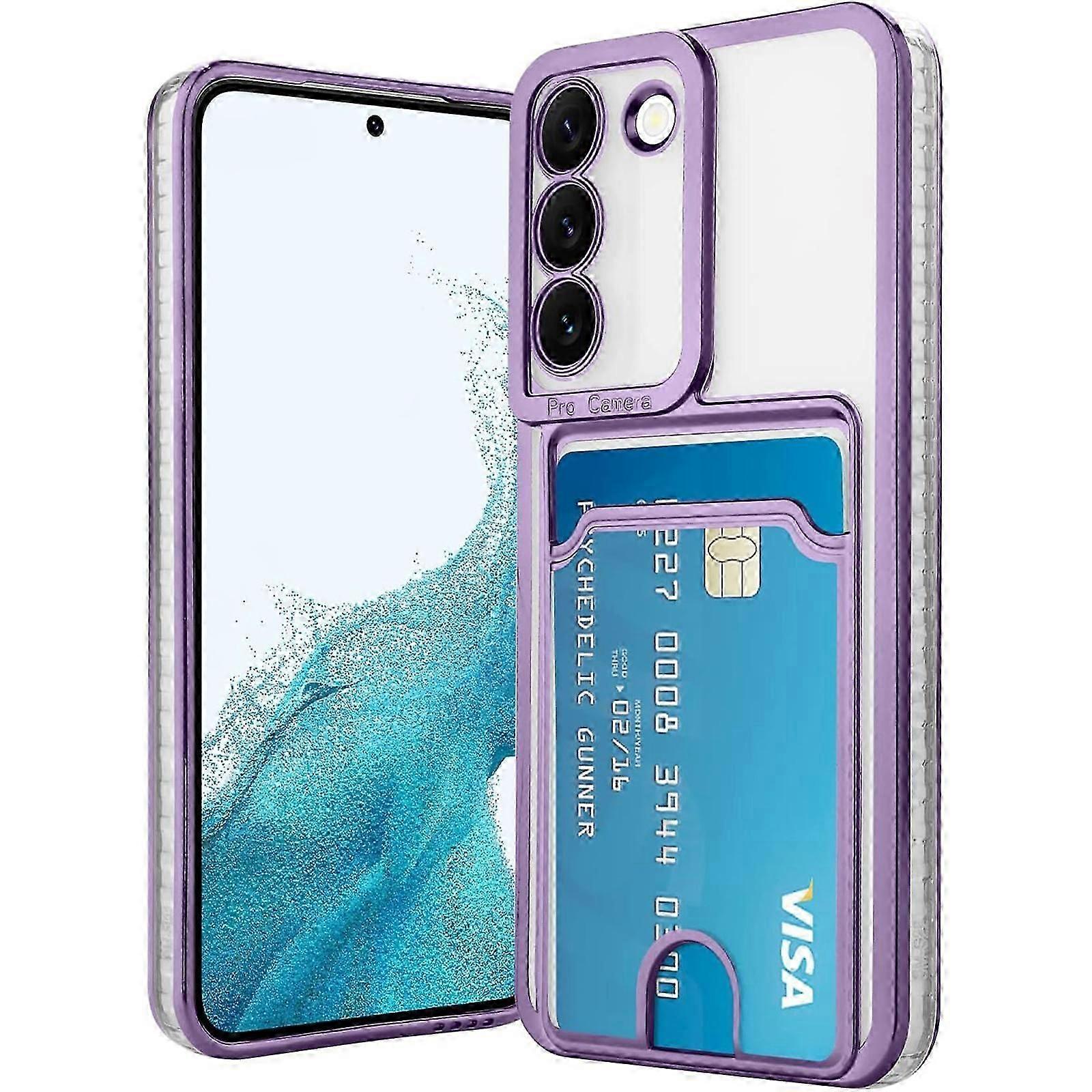 FOR Samsung Galaxy S24 Series Case with Card Holder, Clear Plating Case Hybrid Anti-Yellowing Transparent Wallet Case for Samsung S24