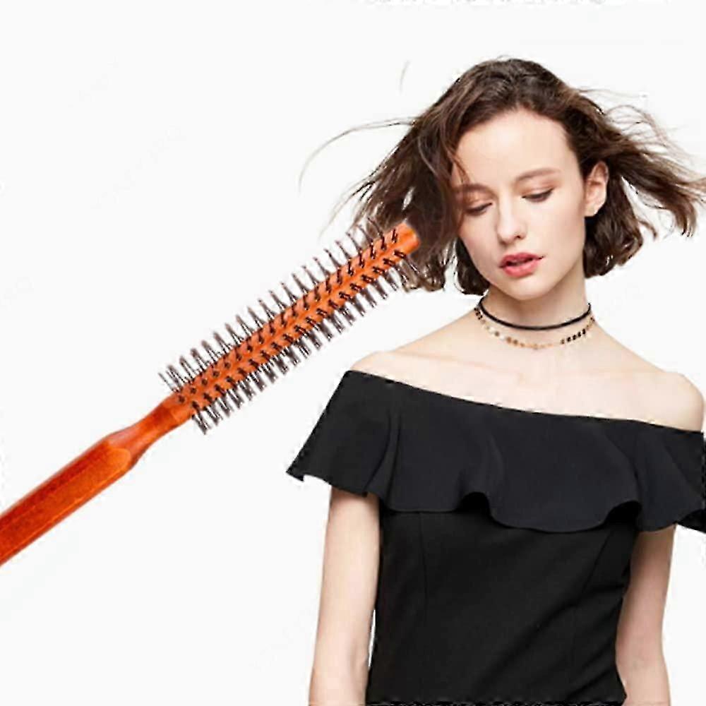 فرشاة شعر مستديرة ، فرشاة تصفيف خشبية فرشاة شعر مريحة لفة تجعيد الشعر للجنسين مشط صغير لتجفيف الشعر الجاف