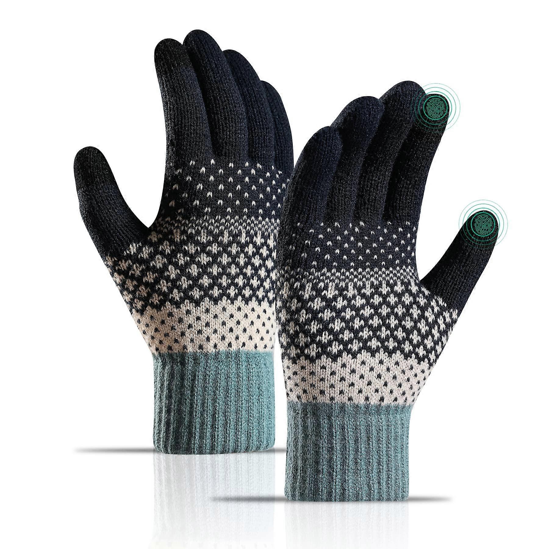 Luvas Térmicas de Inverno ZENGO para Mulheres com Tela Sensível ao Toque, Malha Grossa para Senhoras Forrada com Fleece Macio Punho Elástico Azul Marinho Quente