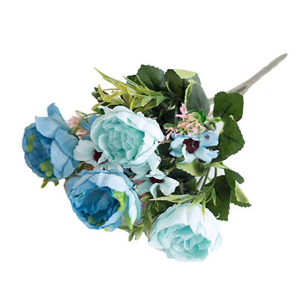 Artificial Flowers Vivid Look Decoration No Fading Living Room Decoration Peony Bouquet Blue