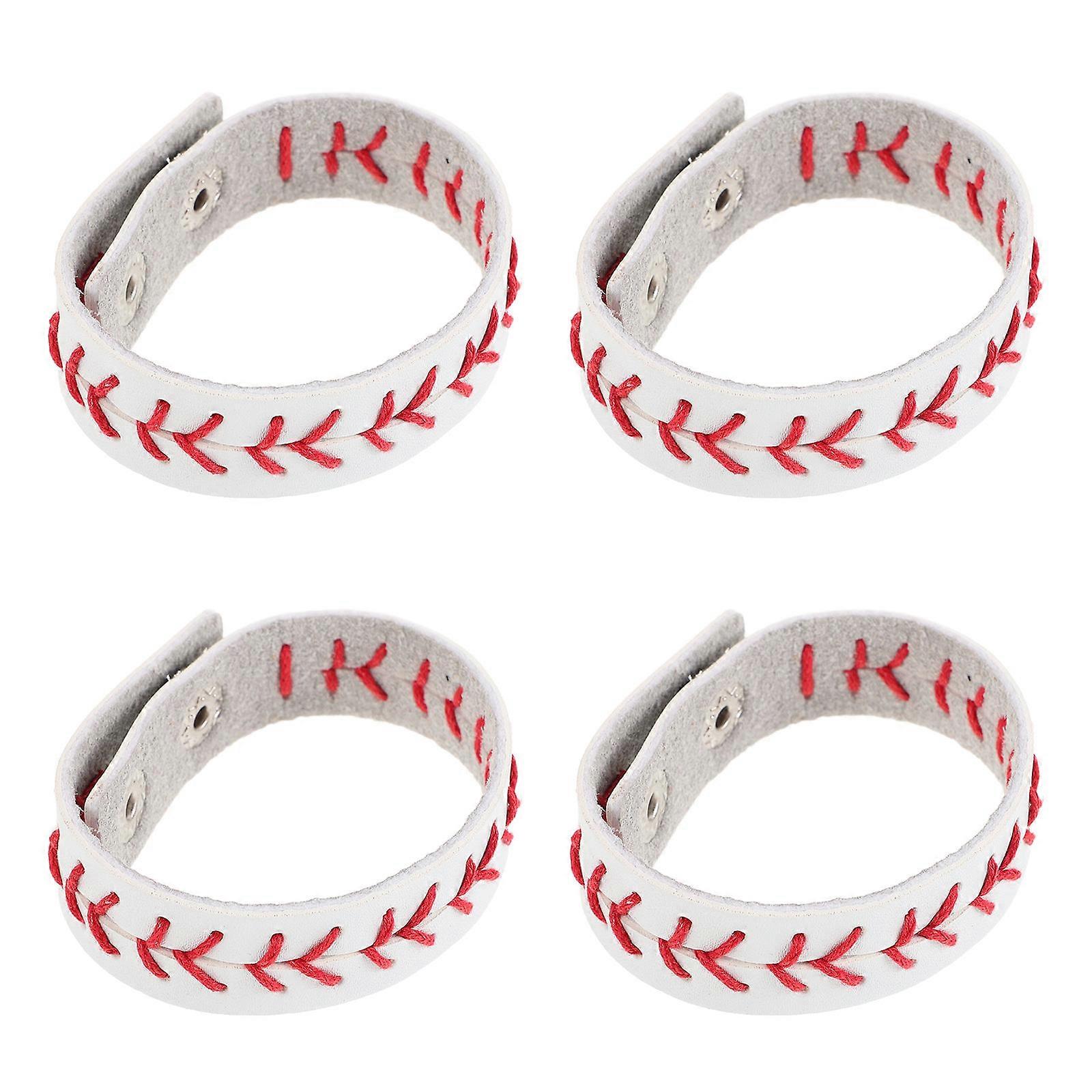 Baseball Wristbands PU Baseball Bracelets Adjustable for Boys 4Pcs Commemorative