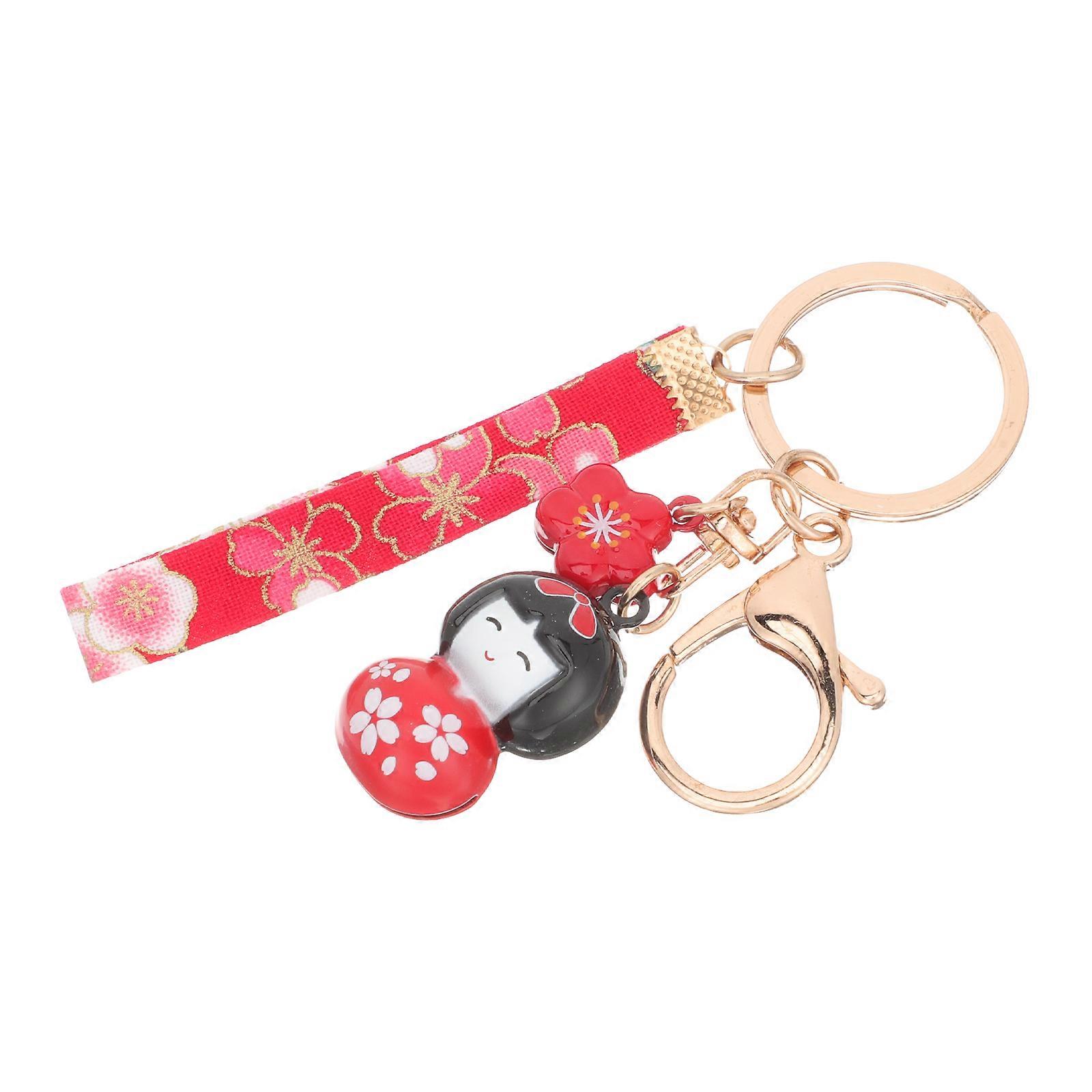 Japanese Style Doll Key Ring Red Key Chain for Decor