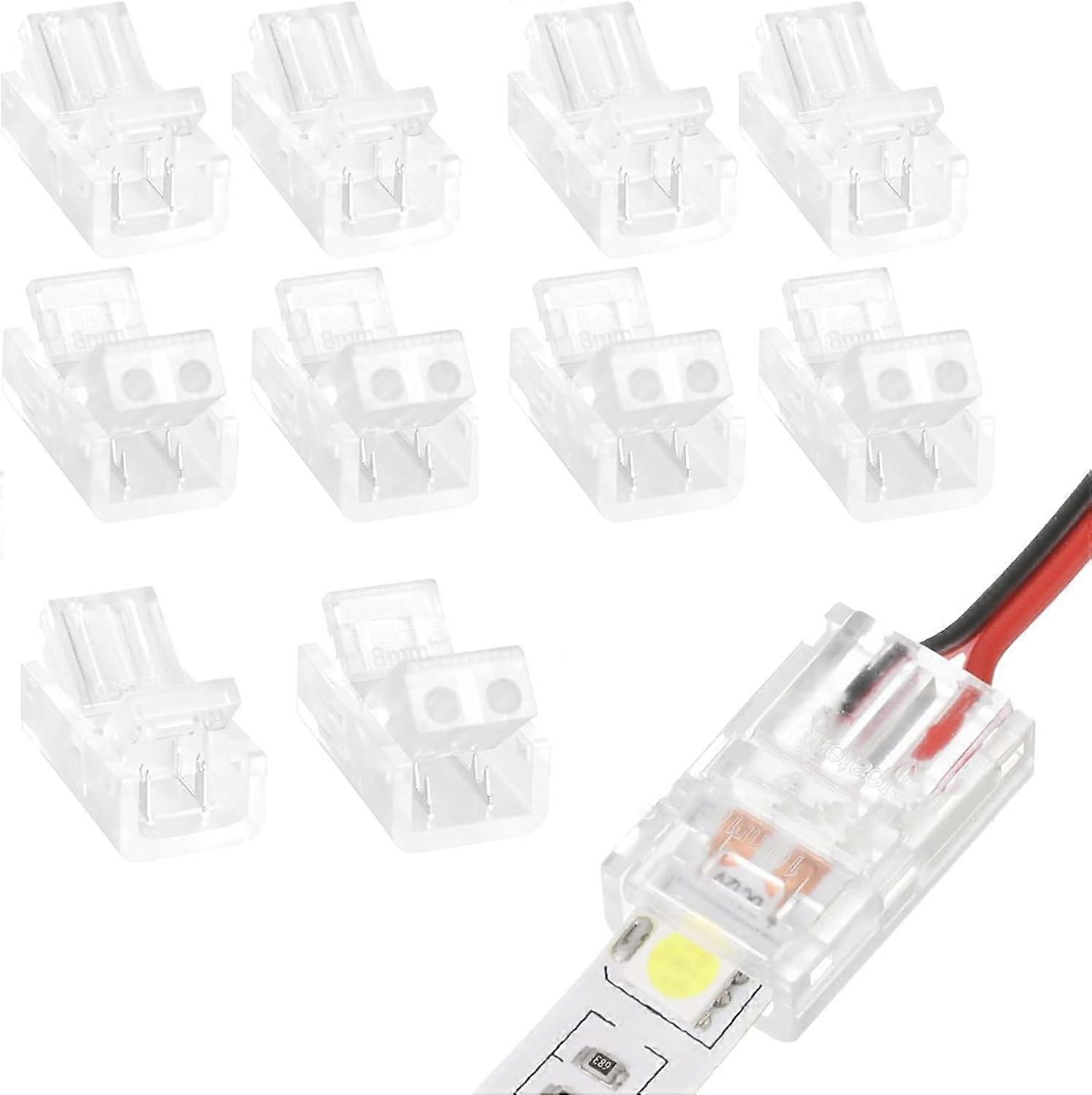 Pack of 10 Transparent LED Strip Connectors, Solderless, 8 mm, 2 Pin, Reusable